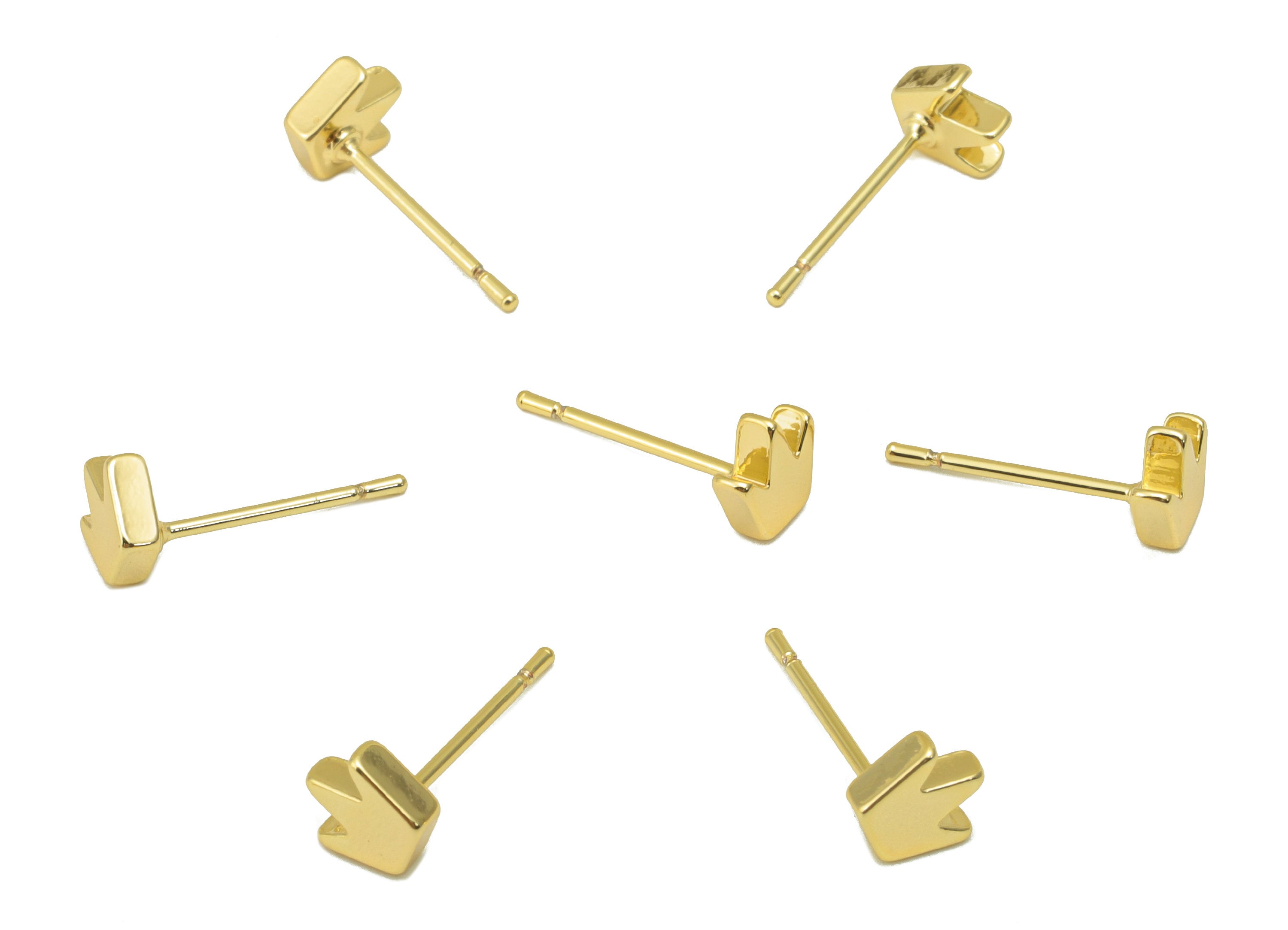 Brass Crown Earring Stud - Cubic Mini Crown Earring Post - 18K Real Gold Plated - Jewelry Supplies - 5.6 x 5.51 x 1.85mm- RGP6243 - DOMEDBAZAAR