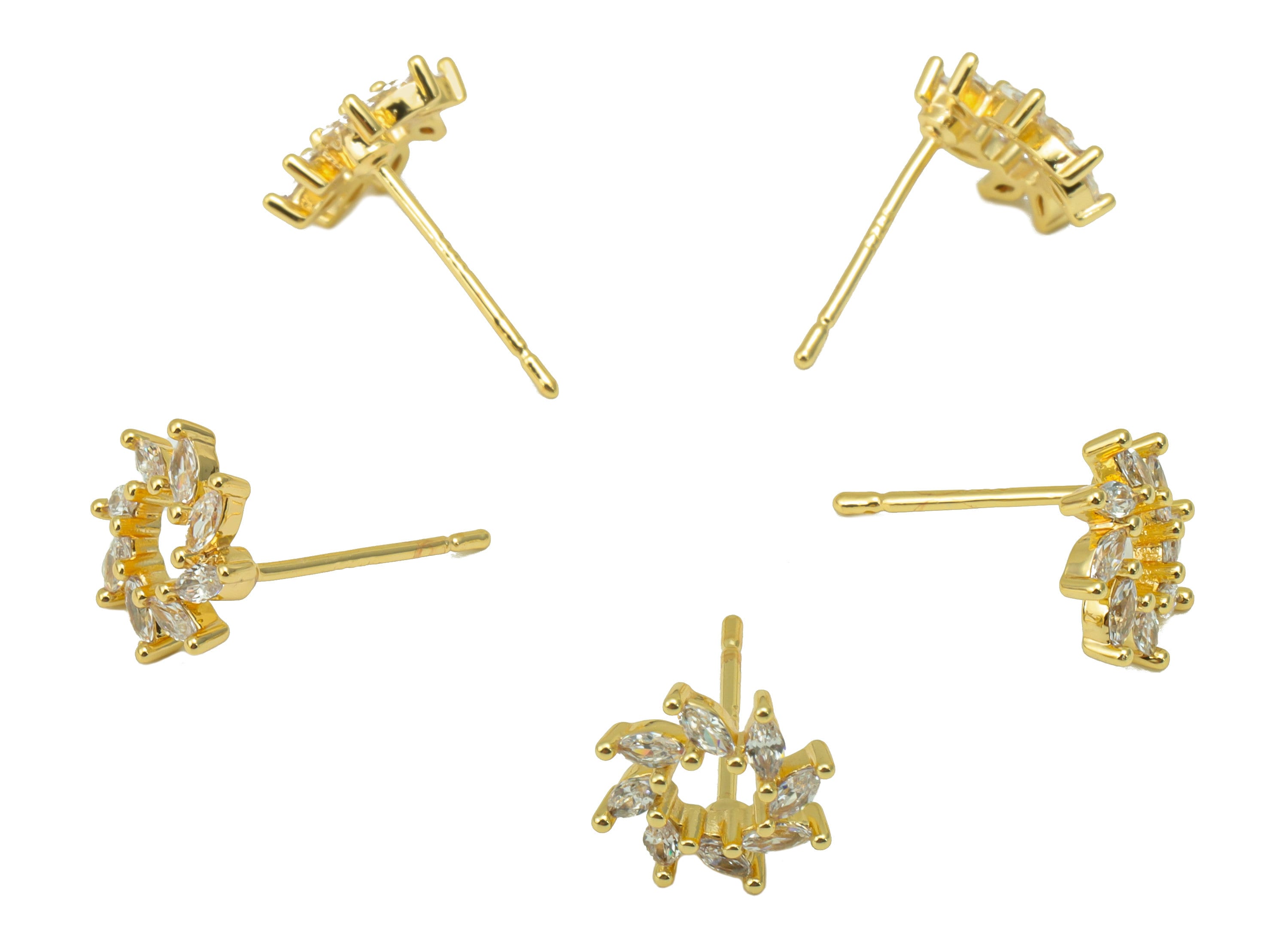 Brass Windmill Earring Stud - Cubic Zircon Flower Head Earring Post - Marquise Earring Post - 18K Real Gold Plated - 9.5x 9x1.75mm- RGP6260 - DOMEDBAZAAR