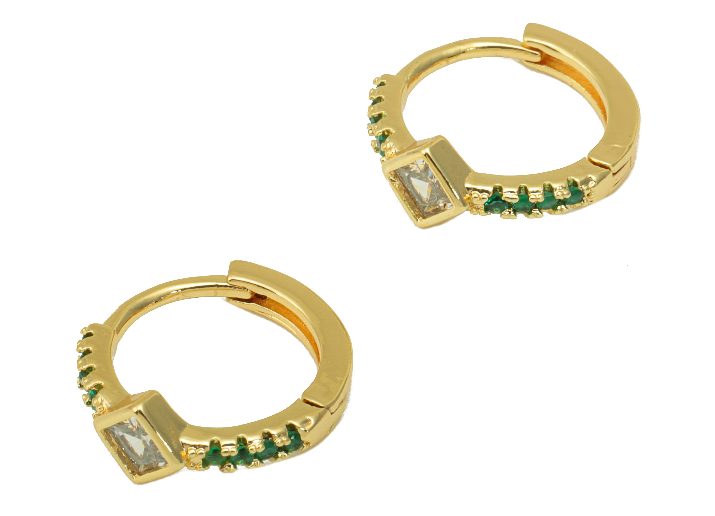 Brass Ring Clasp - Cubic Zircon Huggie Clasp - Solitaire Hoop Clasp - CZ Princess Clasp Huggie - 18K Real Gold Plated - 14x13x2mm- RGP6238 - DOMEDBAZAAR