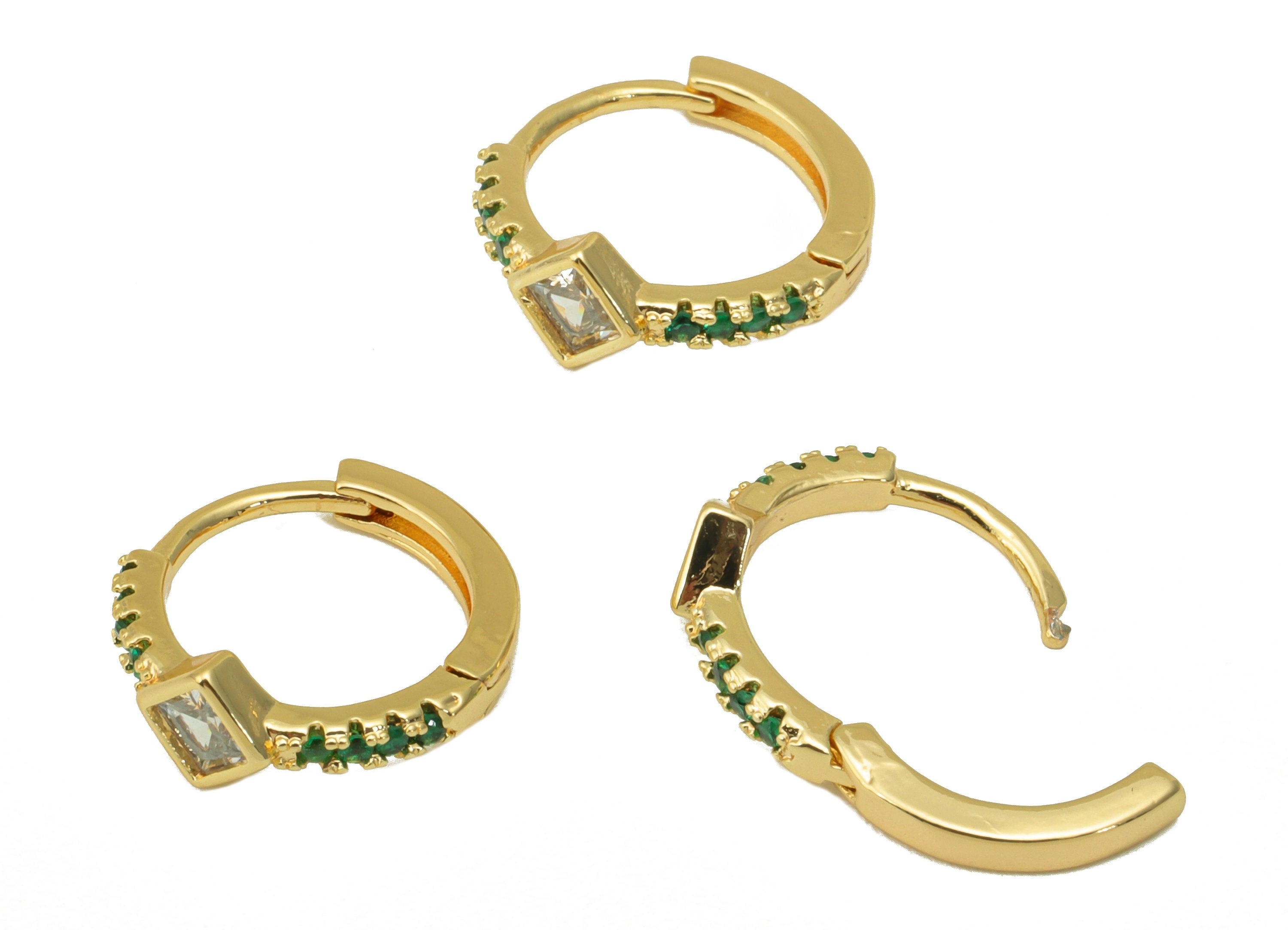 Brass Ring Clasp - Cubic Zircon Huggie Clasp - Solitaire Hoop Clasp - CZ Princess Clasp Huggie - 18K Real Gold Plated - 14x13x2mm- RGP6238 - DOMEDBAZAAR