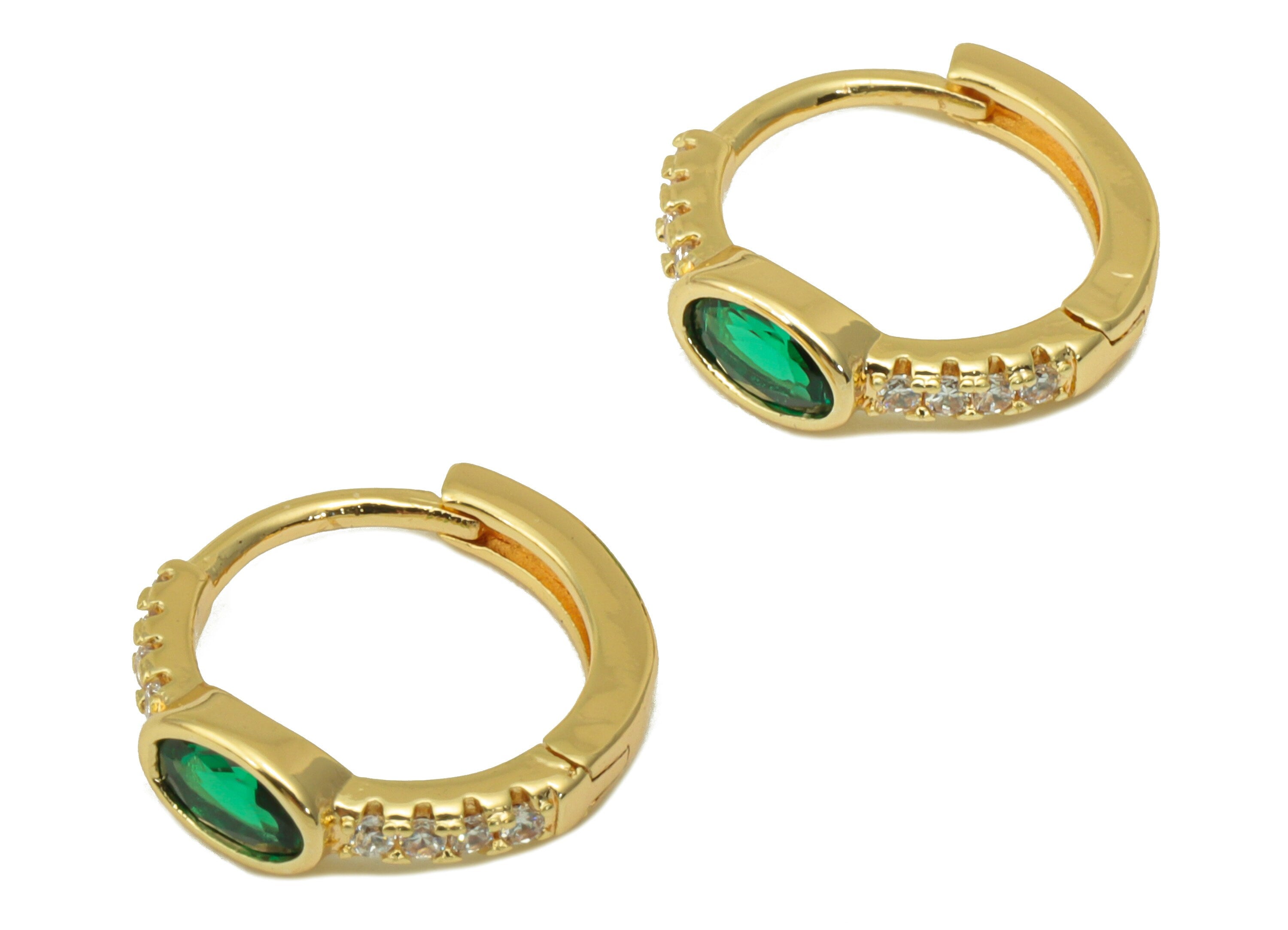 Brass Ring Clasp - Cubic Zircon Huggie Clasp - Ellipse Hoop Clasp - CZ Oval Clasp Huggie - 18K Real Gold Plated - 14.07x13x1.99mm- RGP6239 - DOMEDBAZAAR