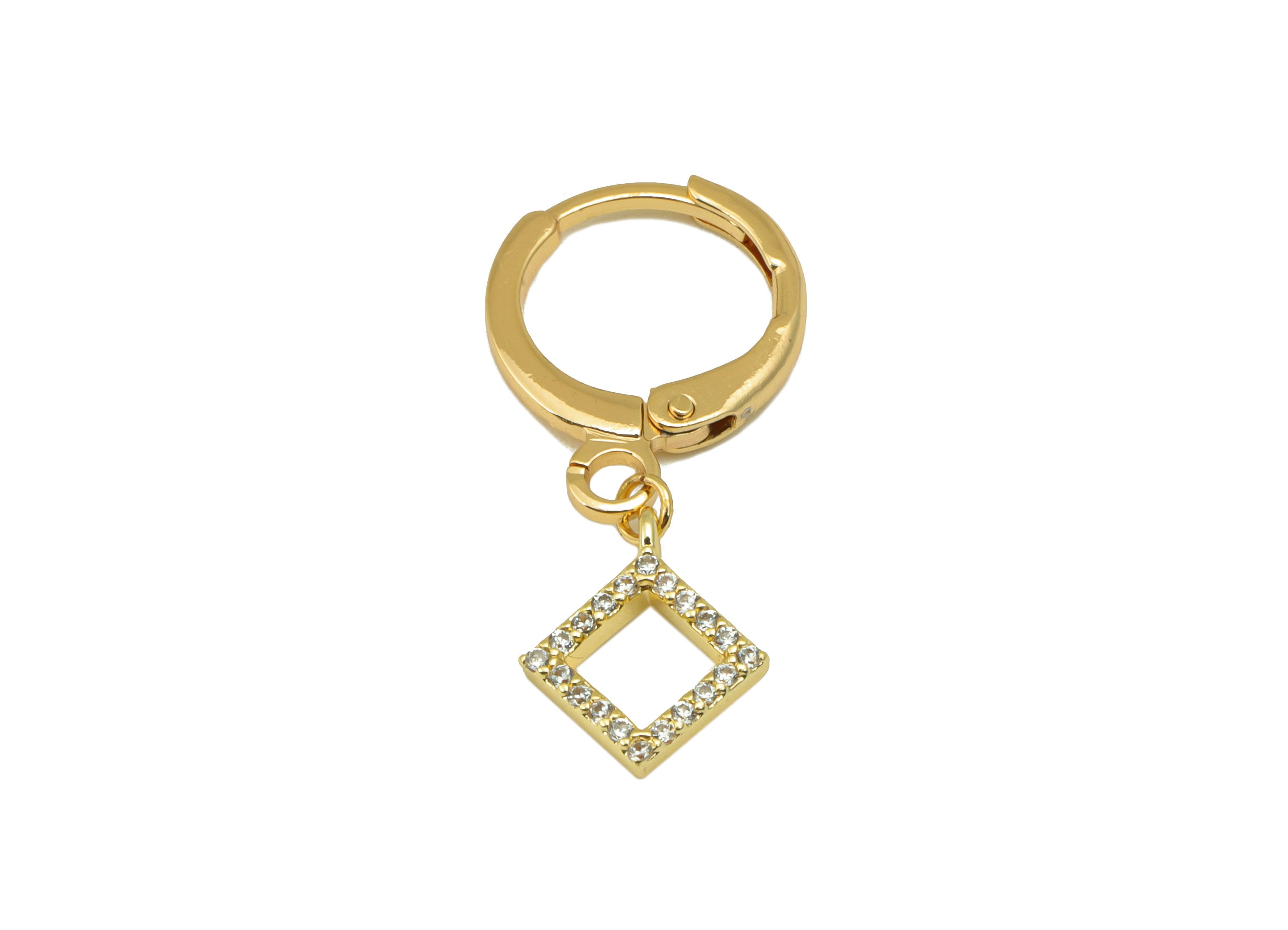 Brass Square Clasp - Cubic Zircon Huggie Clasp - Lever Back Hoop Clasp - CZ Clasp Huggie - 18K Real Gold Plated -25.45x11.19x1.77mm- RGP6041 - DOMEDBAZAAR