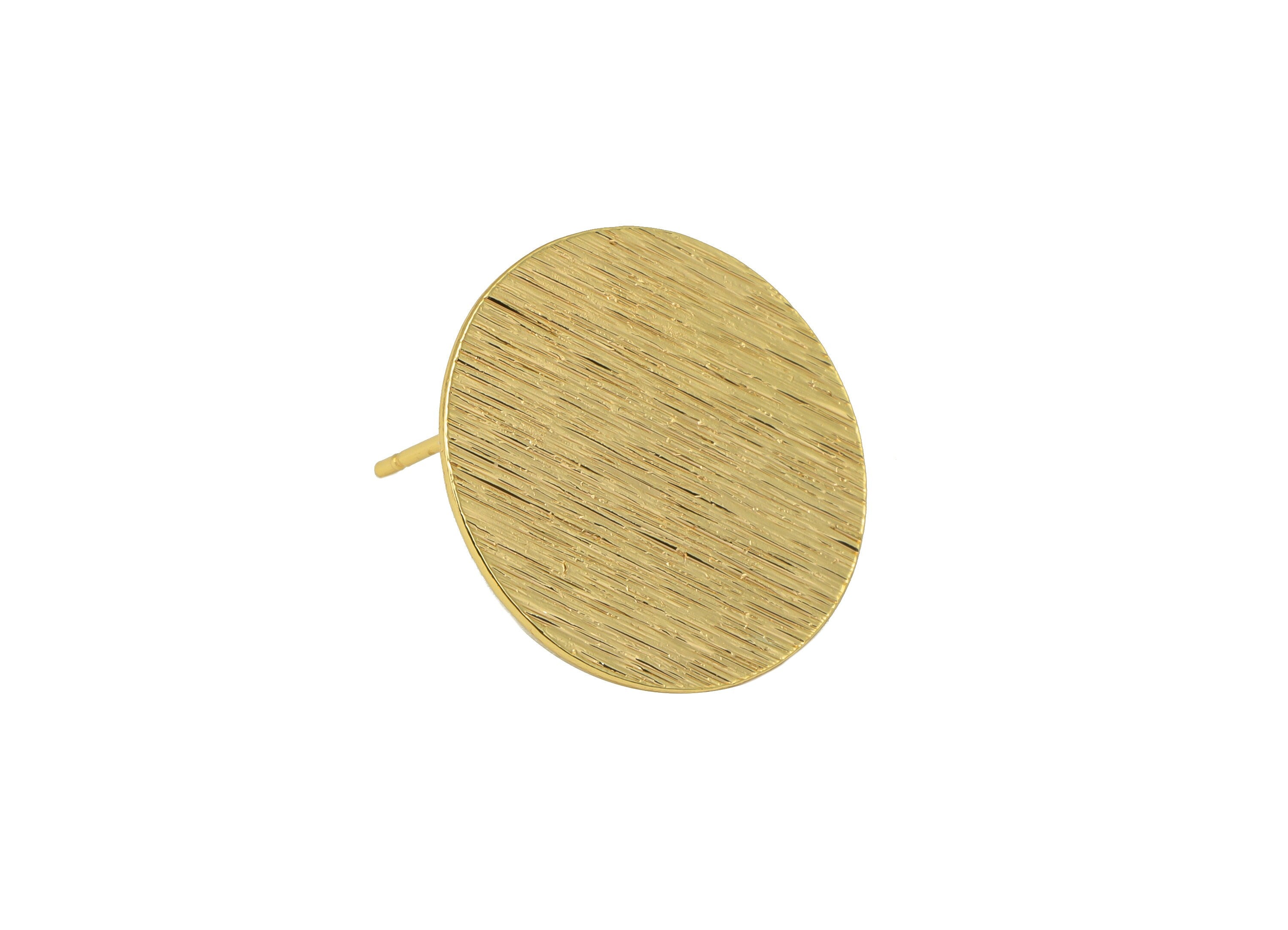 Brass Round Earring Stud - Brass Circle Earring Post - Brass Textured Post with Loop - 18K Real Gold Plated -20.48x20x4.38mm- RGP6690 - DOMEDBAZAAR