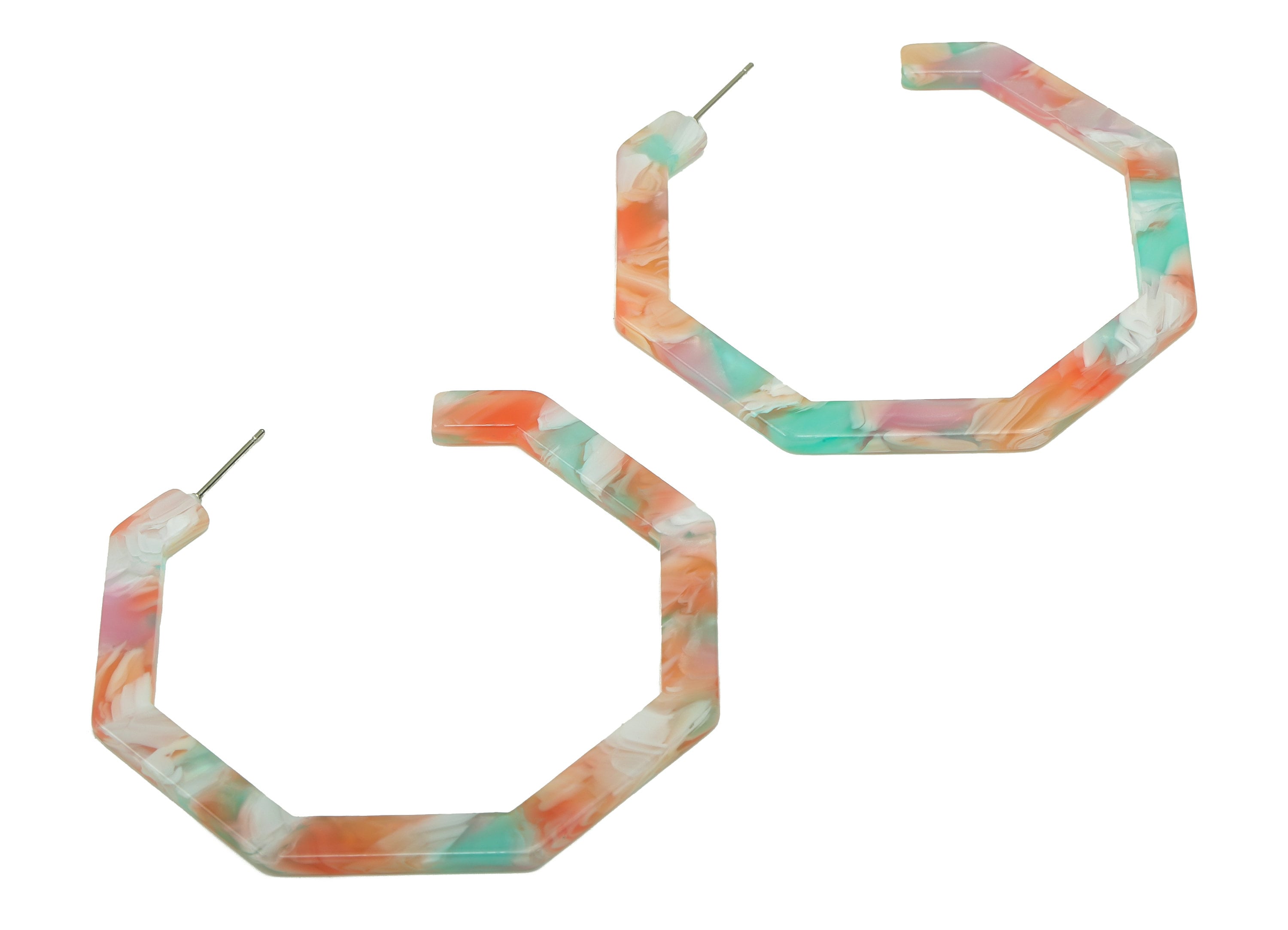 Open Hoop Earrings Stud - 2.5 inch Hexagon Hoop Earring - Acrylic Hexagon Earring Post - Color Code: A913 - 62.6x62.6x2.51mm- AC1622-A913 - DOMEDBAZAAR