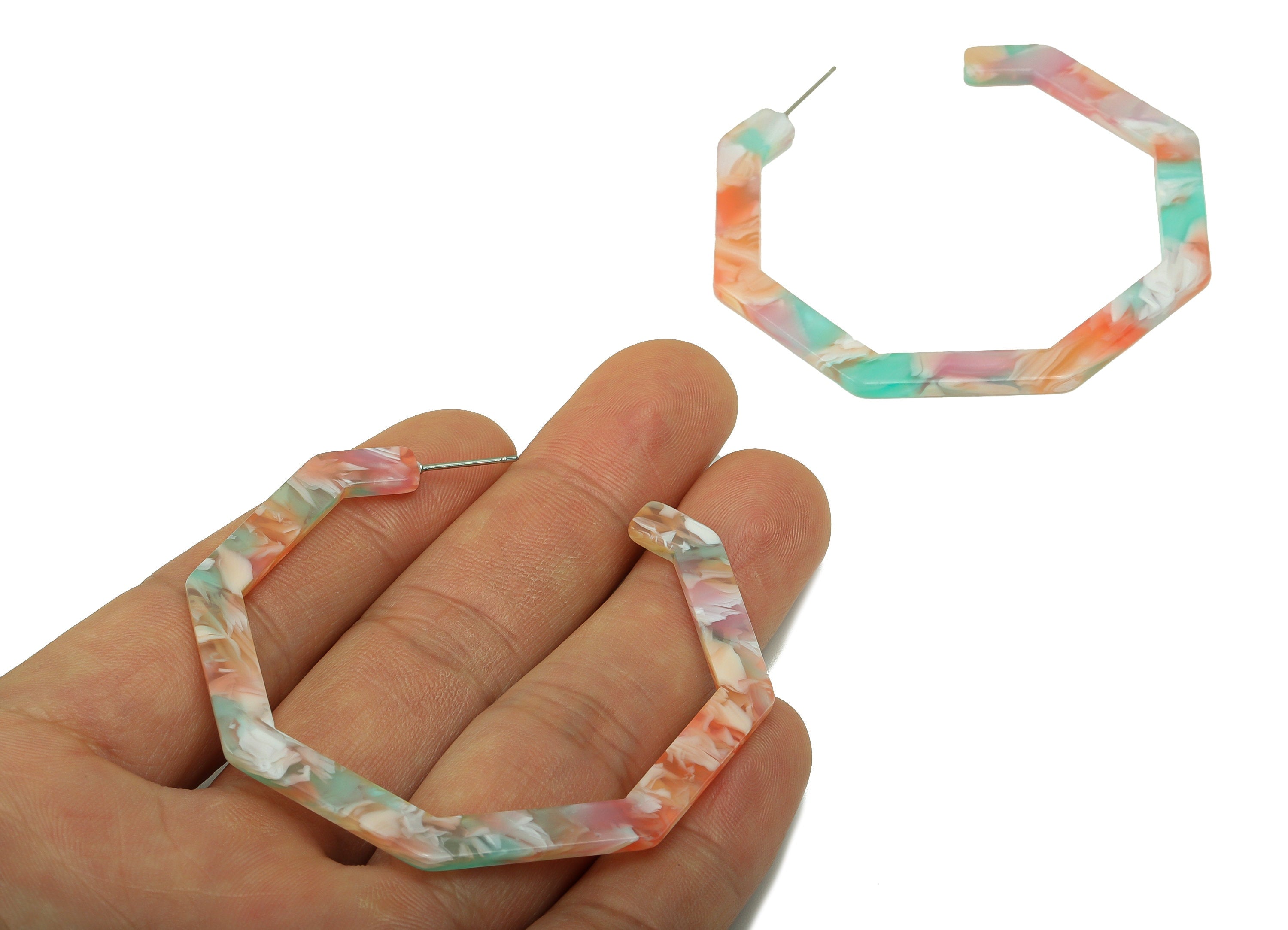 Open Hoop Earrings Stud - 2.5 inch Hexagon Hoop Earring - Acrylic Hexagon Earring Post - Color Code: A913 - 62.6x62.6x2.51mm- AC1622-A913 - DOMEDBAZAAR
