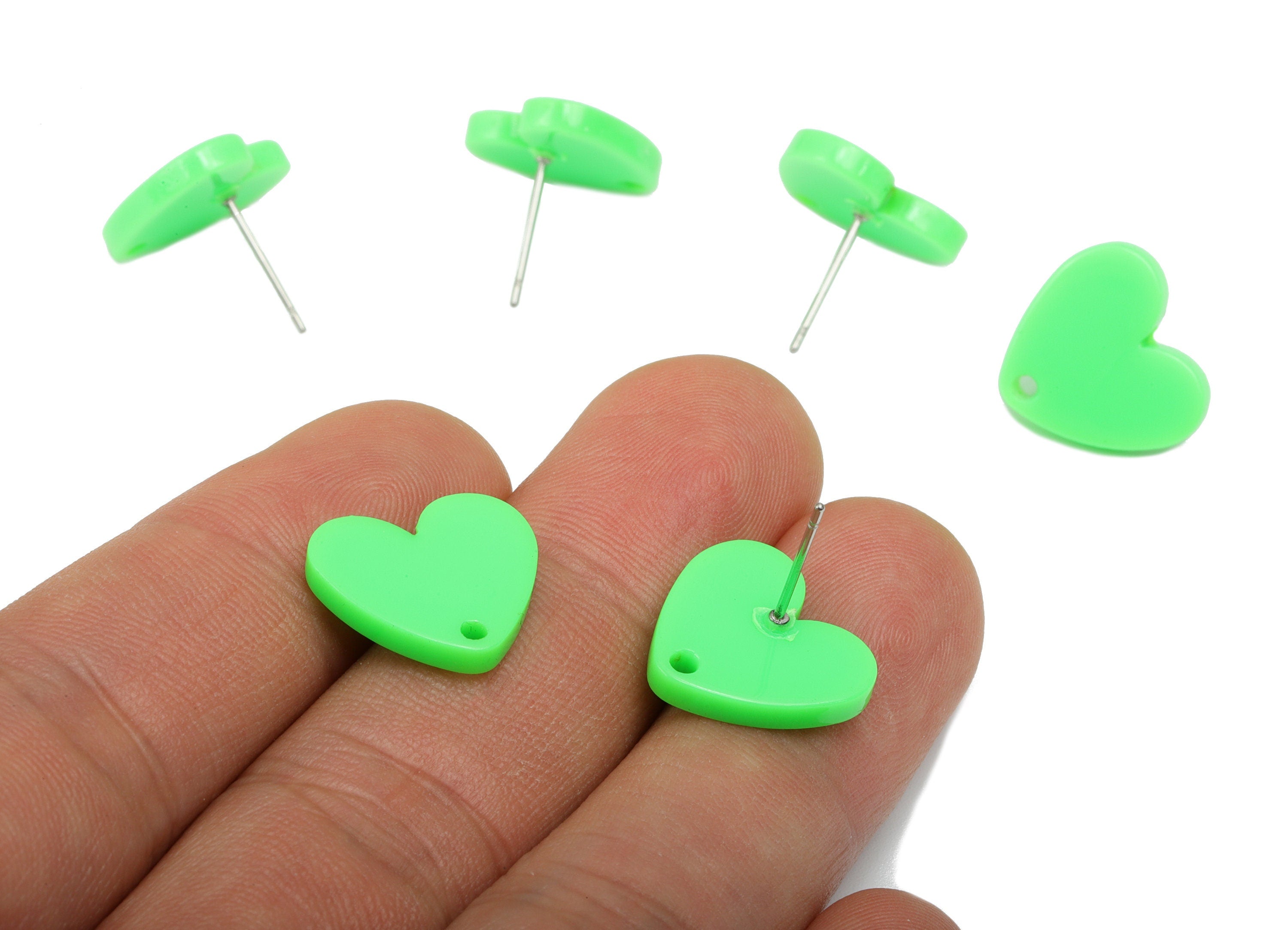 Acrylic Heart Earring Stud – Matte Acrylic Heart Post - 316 Stainless Steel Stud - Light Green -Jewelry Supplies - 17x16x2mm - AC2421-A912 - DOMEDBAZAAR