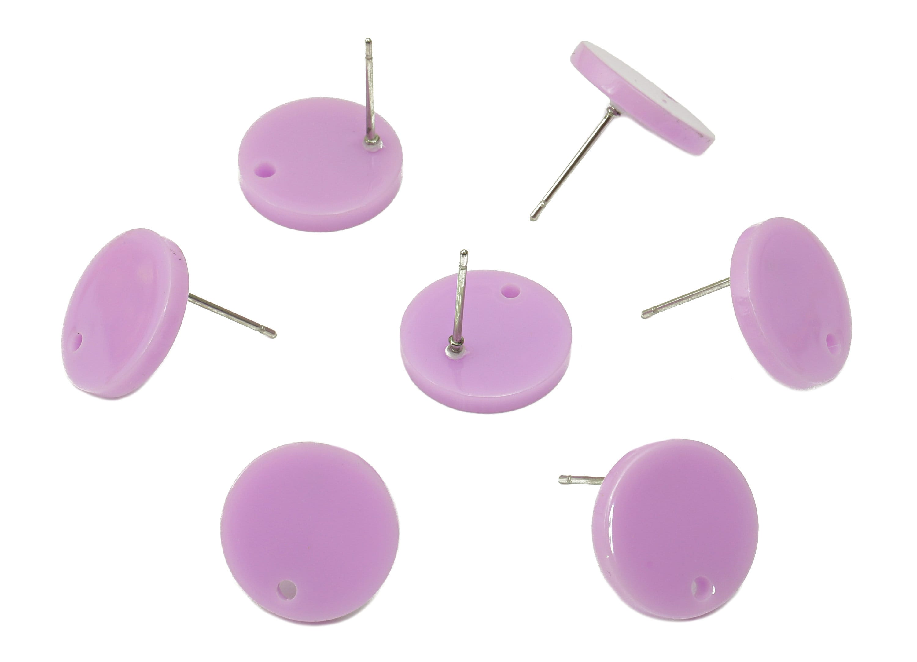 Acrylic Round Earring Stud - Purple Acrylic Round Earrings Post - 316 Stainless Steel Stud- Color Code: A695 - 15x15.04x2.5mm - AC1385-A695 - DOMEDBAZAAR