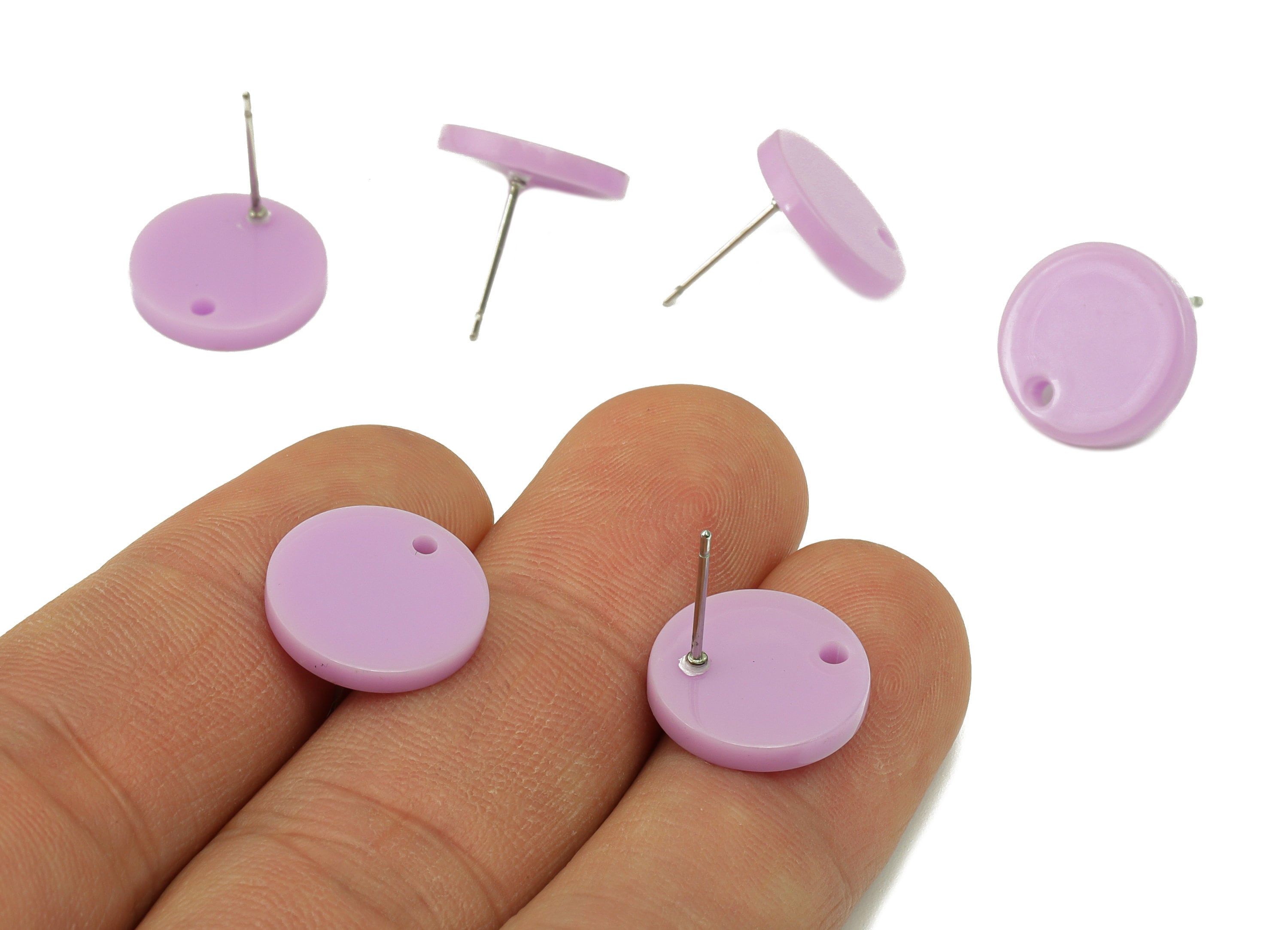 Acrylic Round Earring Stud - Purple Acrylic Round Earrings Post - 316 Stainless Steel Stud- Color Code: A695 - 15x15.04x2.5mm - AC1385-A695 - DOMEDBAZAAR