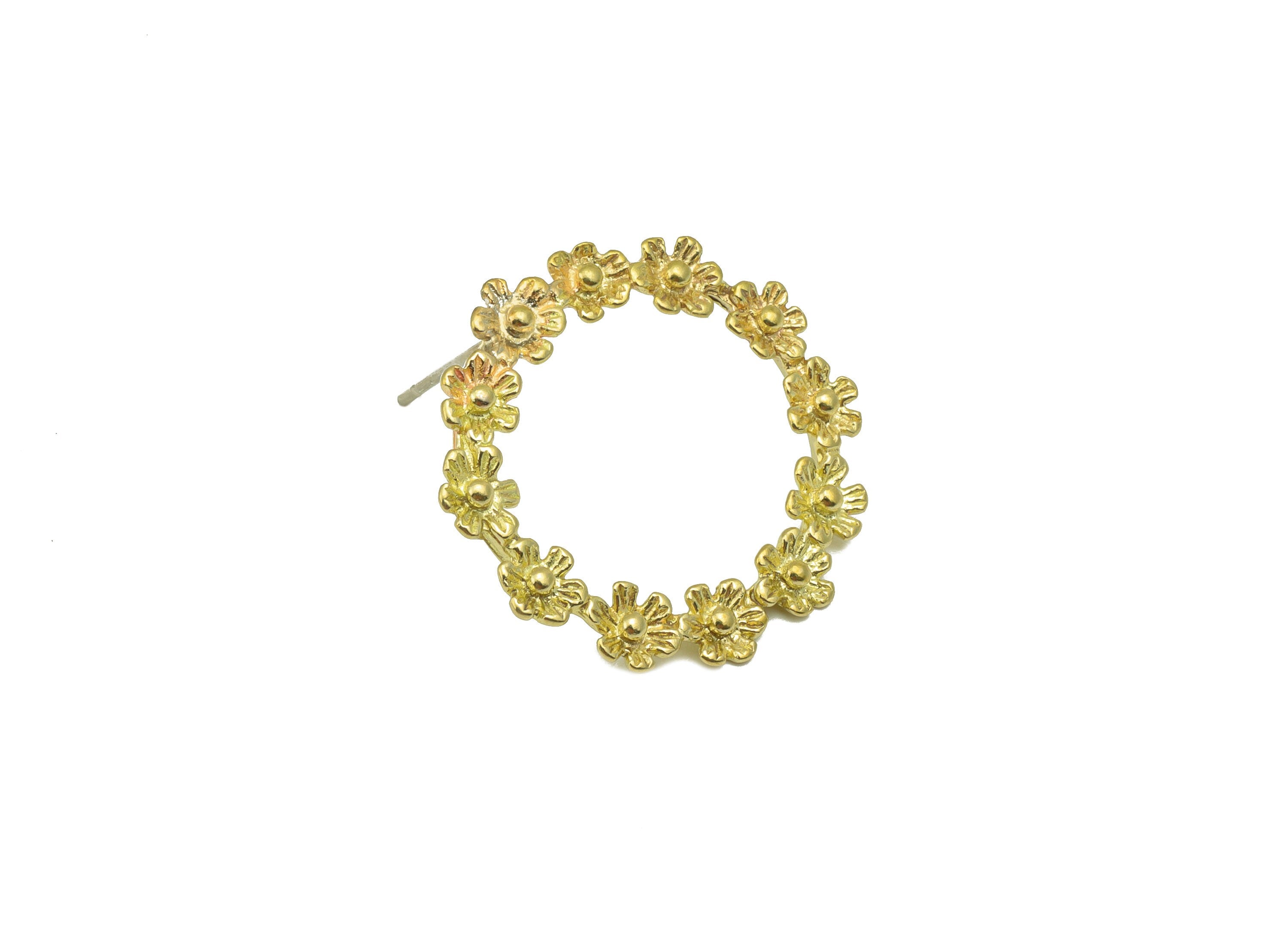 Brass Hoop Flower Crown Stud - Raw Brass Wreath Earring Post - Botanical Stud Earring - Brass Daisy Crown Earring - 22x22x2.04mm - PP8600 - DOMEDBAZAAR