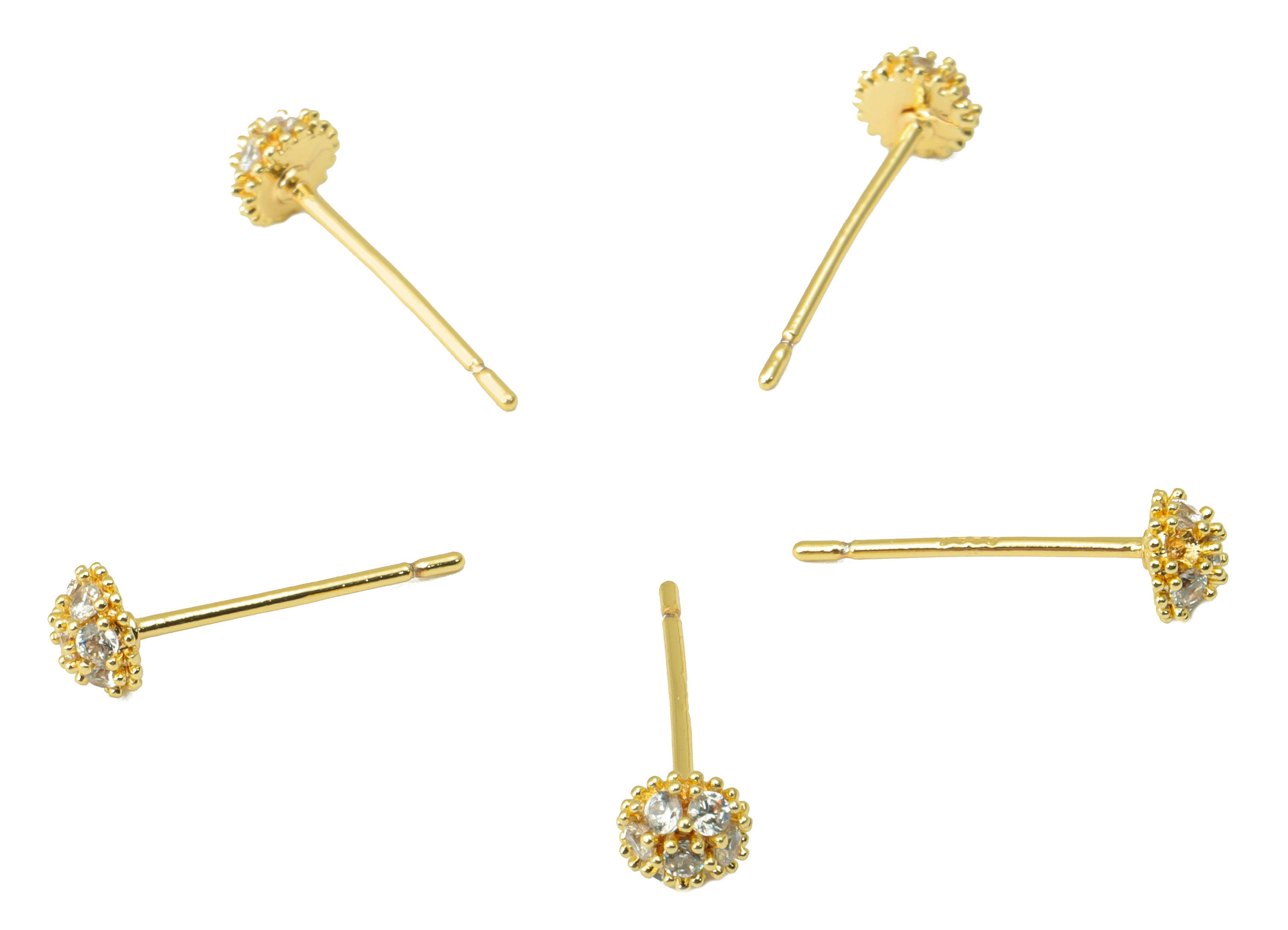 Brass Half Round Earrings Stud - Brass Button Earring Post - Mini Cubic Zircon Earring Post - 18K Real Gold Plated - 5x4.74x 2.78mm- RGP6242 - DOMEDBAZAAR