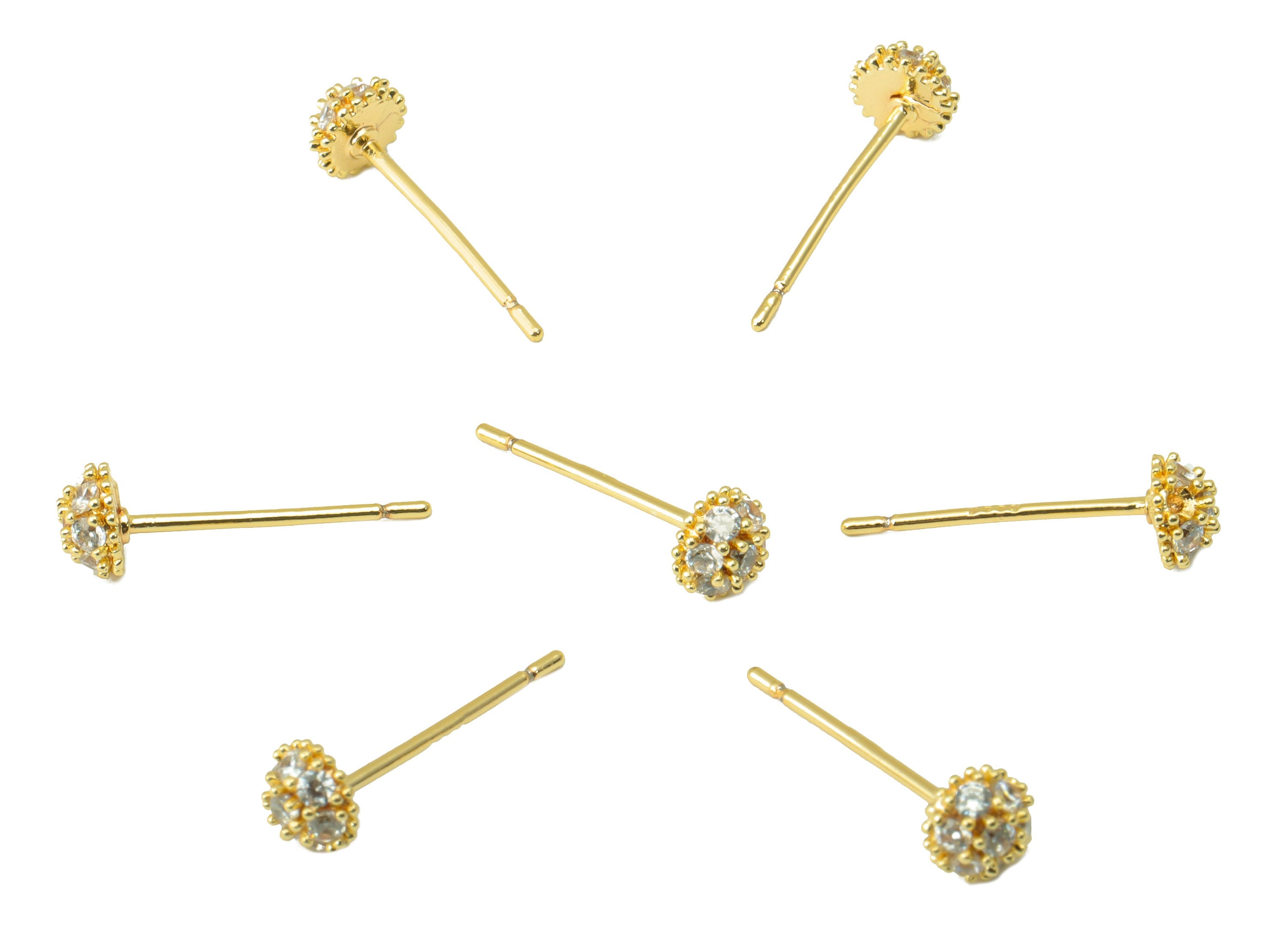 Brass Half Round Earrings Stud - Brass Button Earring Post - Mini Cubic Zircon Earring Post - 18K Real Gold Plated - 5x4.74x 2.78mm- RGP6242 - DOMEDBAZAAR