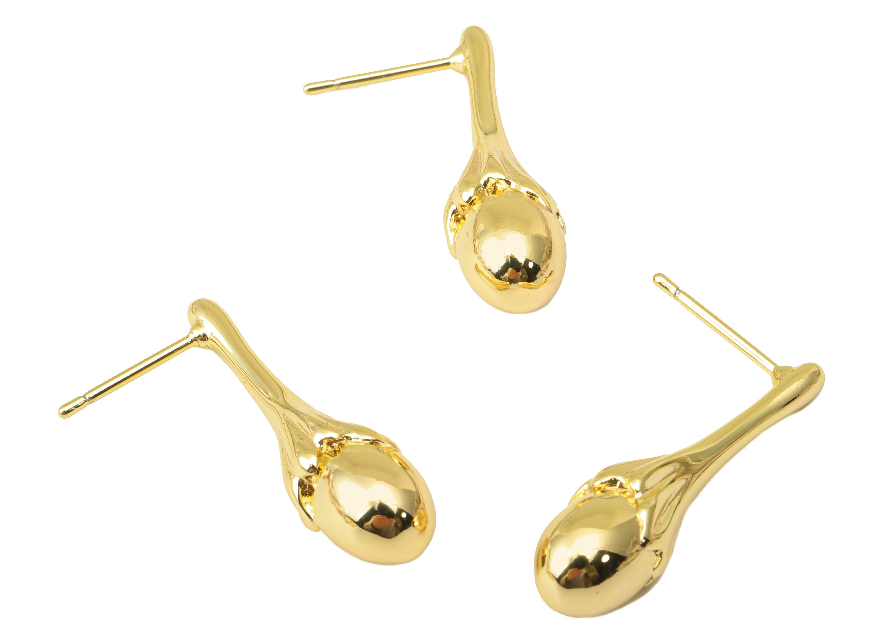 Brass Wolfberry Stud Earring - Brass Fruit Earring Post - Brass Round Earring Post- 18K Real Gold Plated -26.7x7.49x7.49mm- RGP6255 - DOMEDBAZAAR