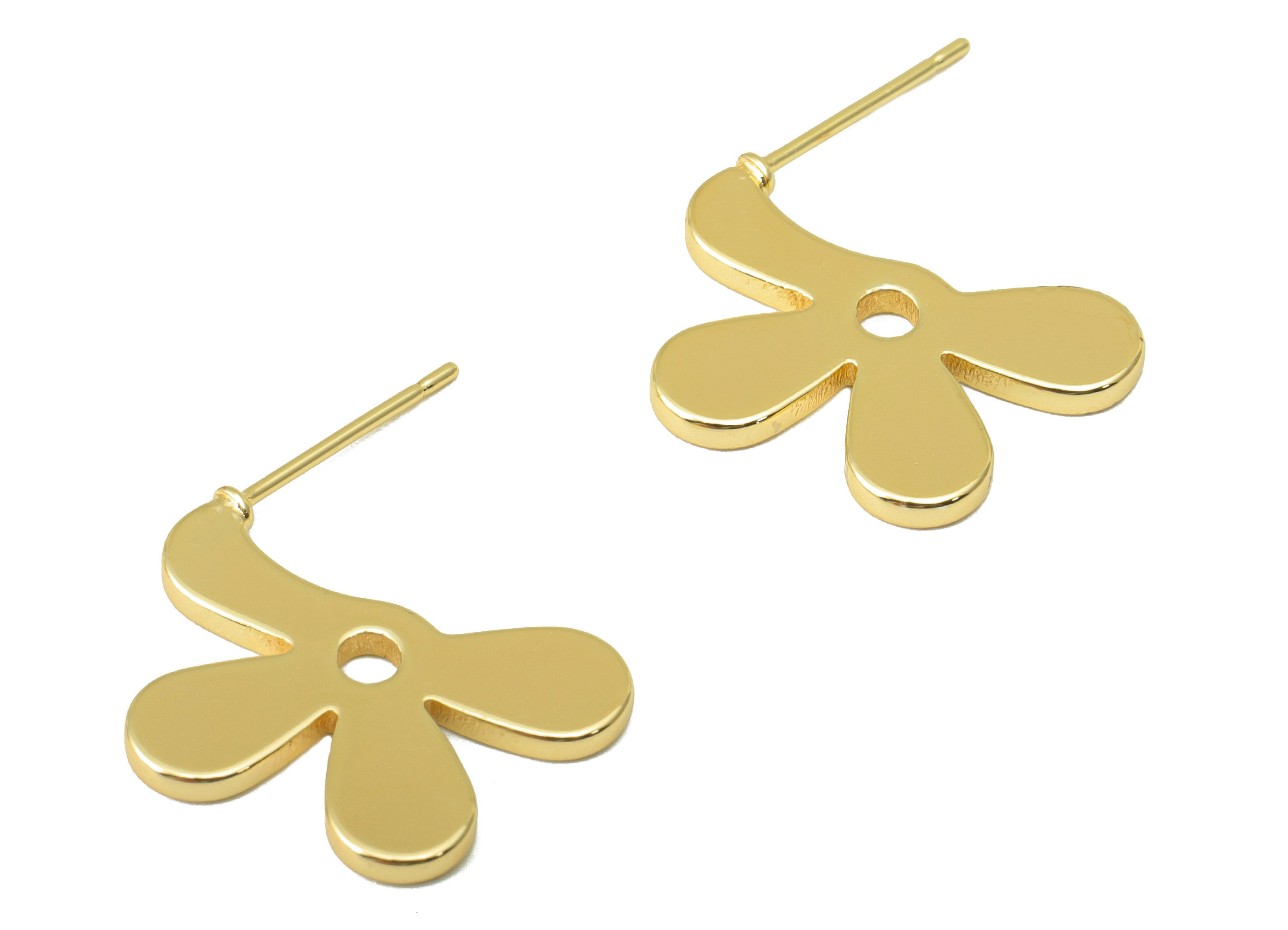 Brass Flower Stud Earring - Brass Flower Earring Post -  Brass Botanical Earring Post - 18K Real Gold Plated - 19x24x2mm- RGP6235 - DOMEDBAZAAR