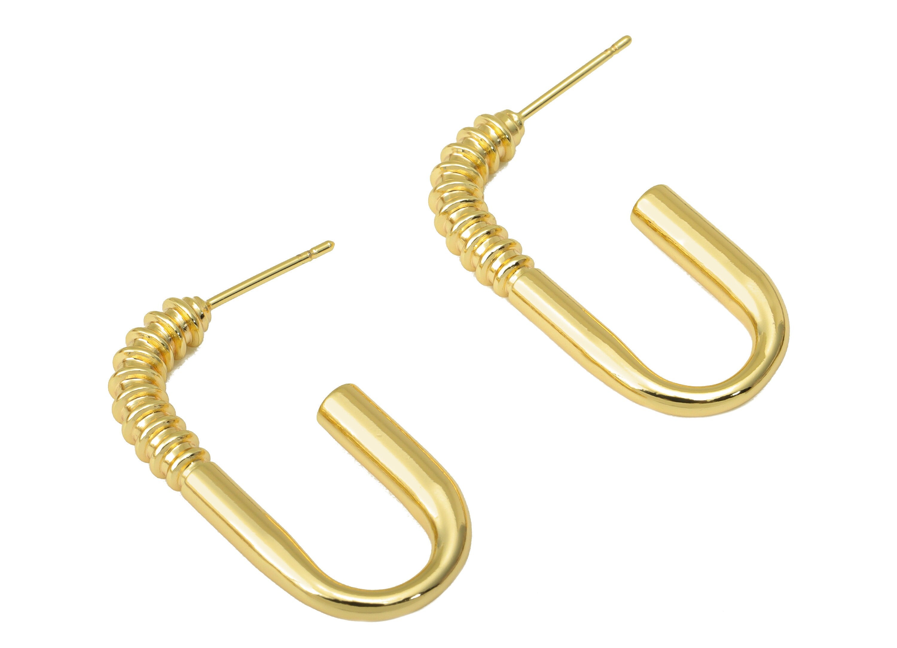Brass Open Oval Stud Earring - Brass Nail Screw Earring Post - Brass Open Oval Stud Earring - 18K Real Gold Plated - 29.8x21x 3.5mm- RGP6212 - DOMEDBAZAAR