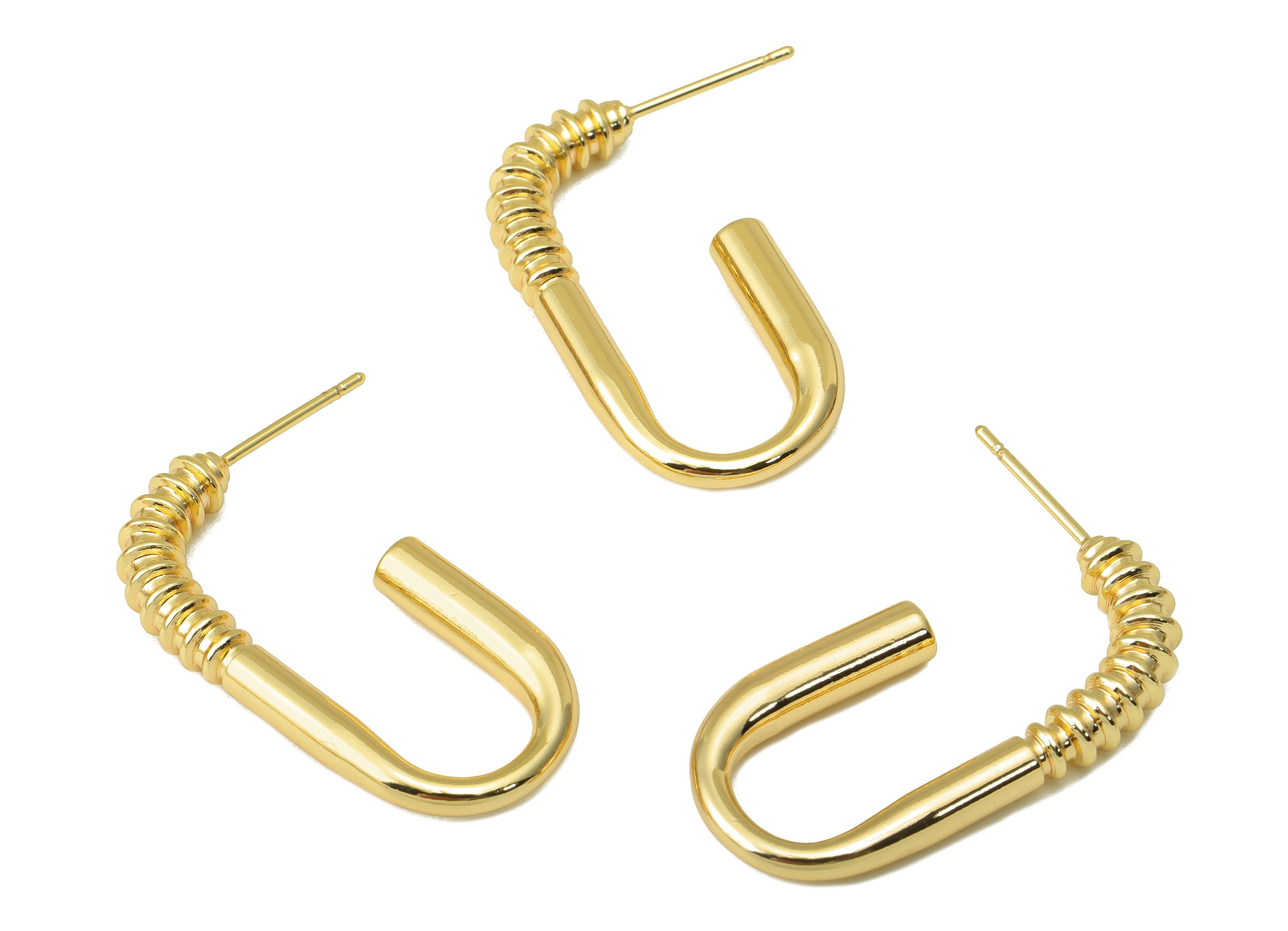 Brass Open Oval Stud Earring - Brass Nail Screw Earring Post - Brass Open Oval Stud Earring - 18K Real Gold Plated - 29.8x21x 3.5mm- RGP6212 - DOMEDBAZAAR