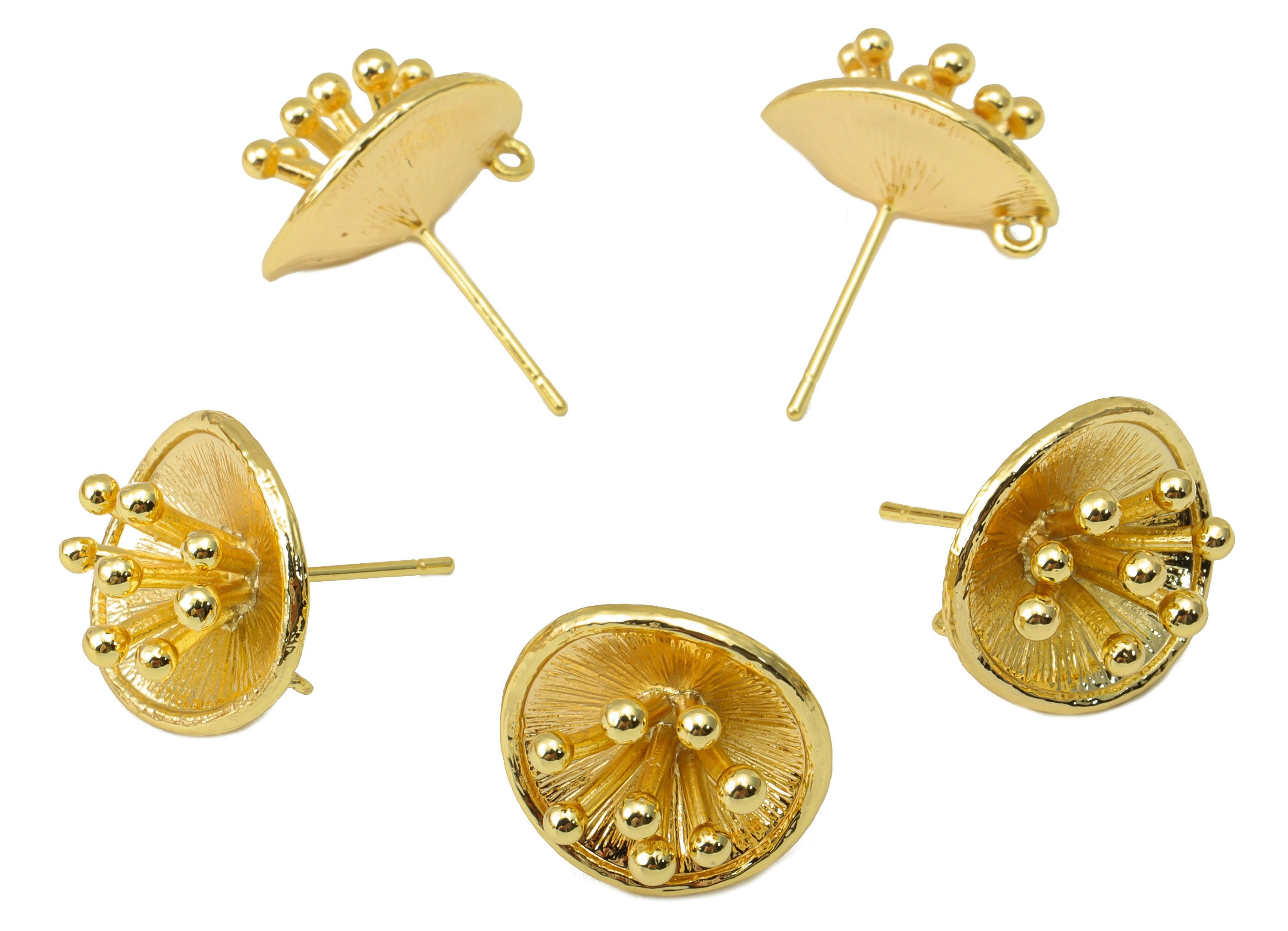 Brass Flower Stud Earring - Brass Flower Bud Earring Post - Brass Botanical Earring Post - 18K Real Gold Plated - 15.75x6.9x1.15mm- RGP6210 - DOMEDBAZAAR