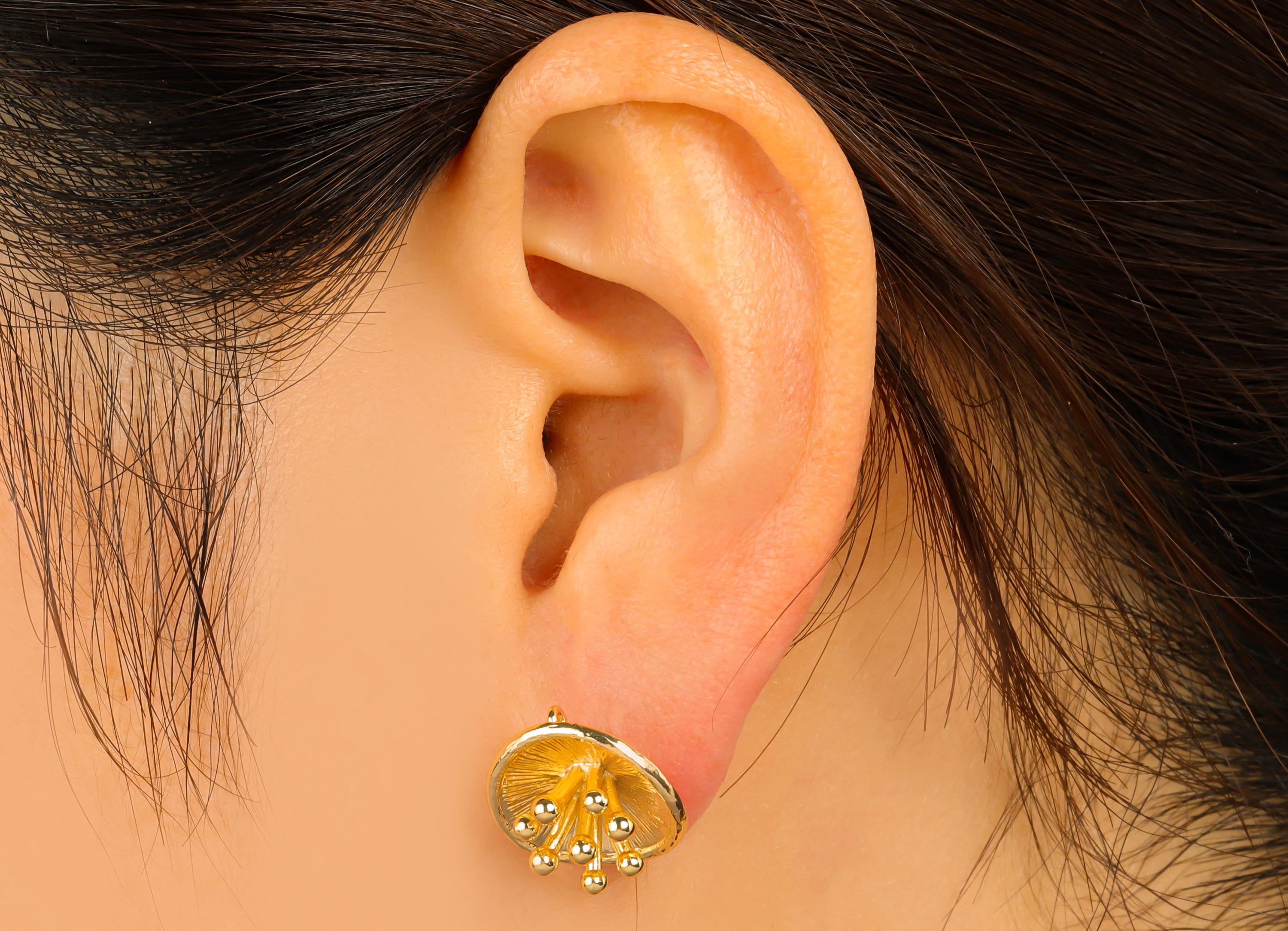 Brass Flower Stud Earring - Brass Flower Bud Earring Post - Brass Botanical Earring Post - 18K Real Gold Plated - 15.75x6.9x1.15mm- RGP6210 - DOMEDBAZAAR