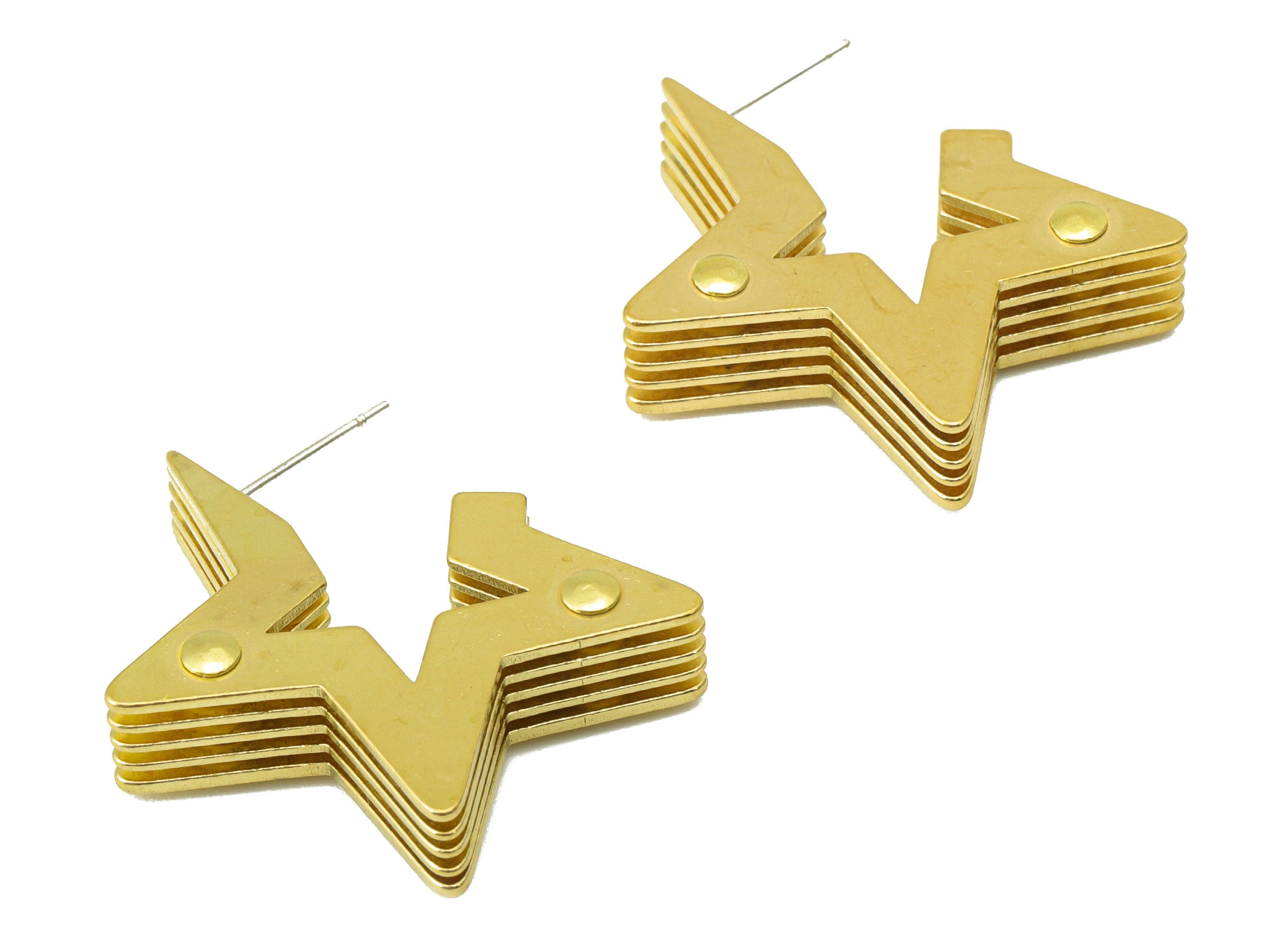 Brass Five layers  Star Earring Stud – Raw Brass Stack Geometry Post -Cubic Notch Stud - Earring Post -Jewelry Supplies - 30x30x8mm -PP8482 - DOMEDBAZAAR