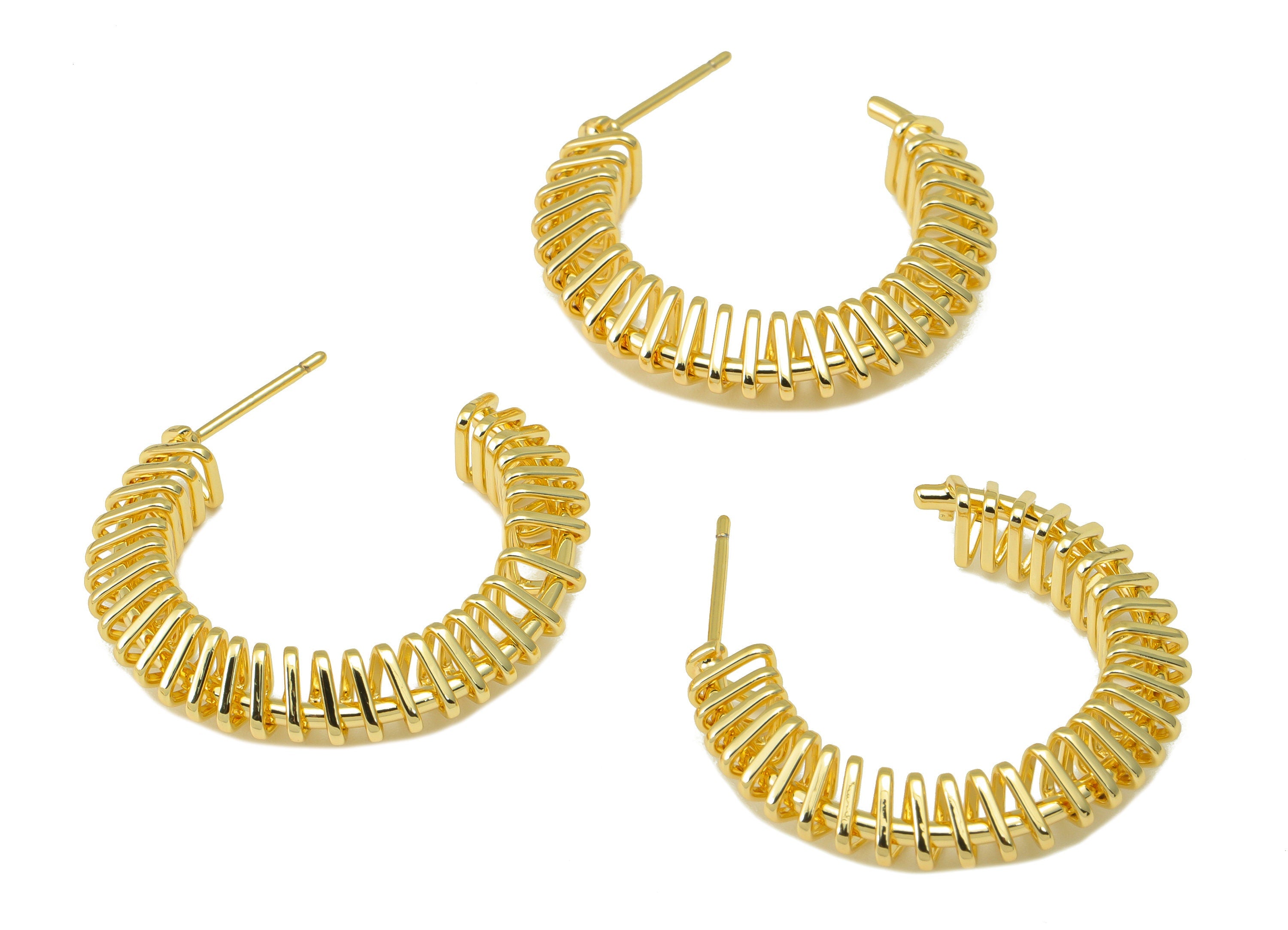 Brass Hoop C Earring Stud – Brass Open Hoop Post -Triangle Spiral Stud - Earring Hoop Post - 18k real gold-plated -31x30x5.72mm- RGP6502 - DOMEDBAZAAR