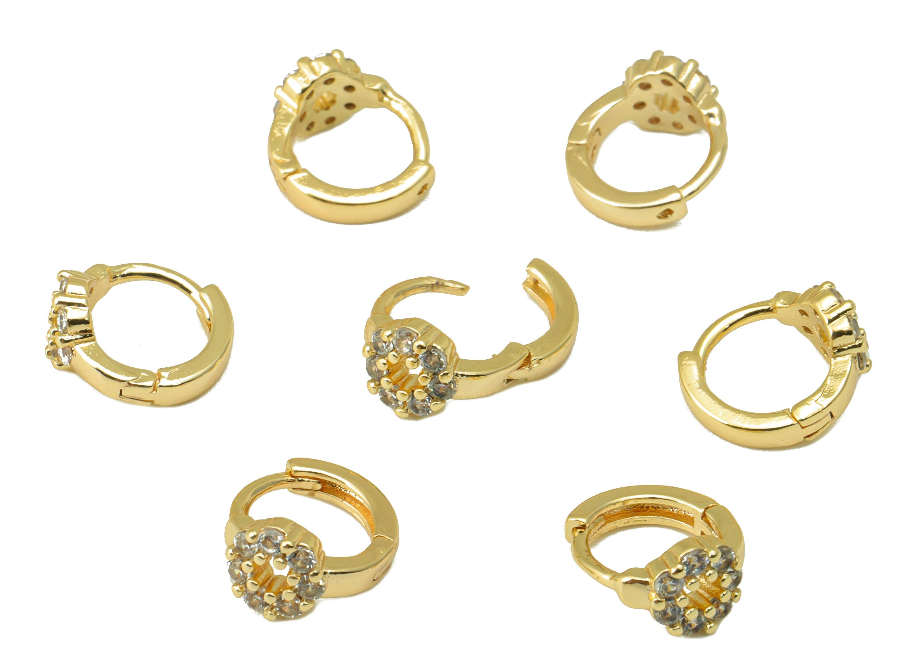 Brass Hoop Earring Clasp - Brass Flower Hoop Clasp - Ring Flower Cubic Zirconia Clasp - Huggie Clasp -18K Real Gold Plated-10x8x2mm-RGP6547 - DOMEDBAZAAR