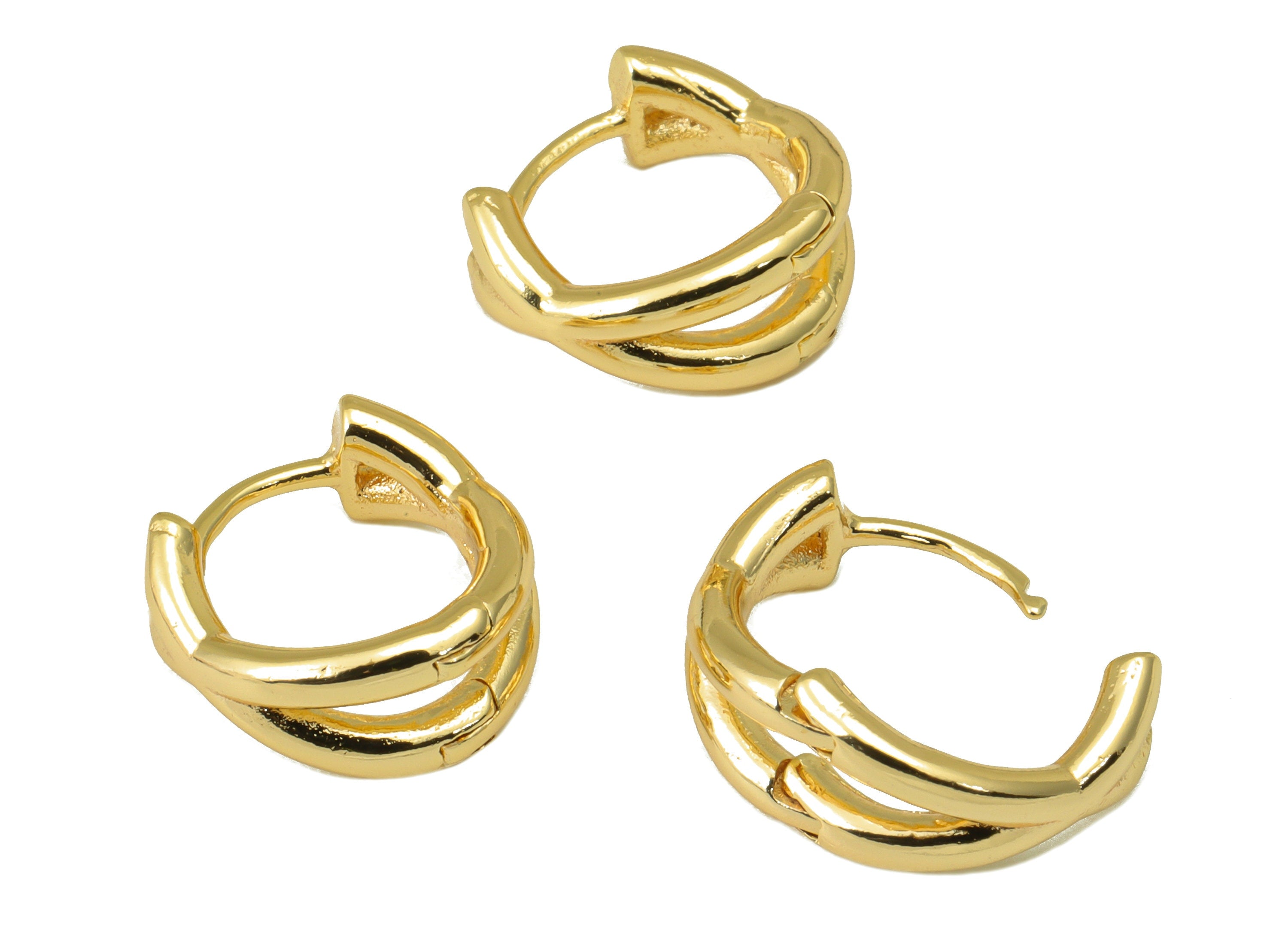Brass Hoop Earring Clasp - Brass Round Hoop Clasp -Circle Huggie Hoop Clasp -18K Real Gold Plated - 13.56x12.91x2.13mm  - RGP6568 - DOMEDBAZAAR
