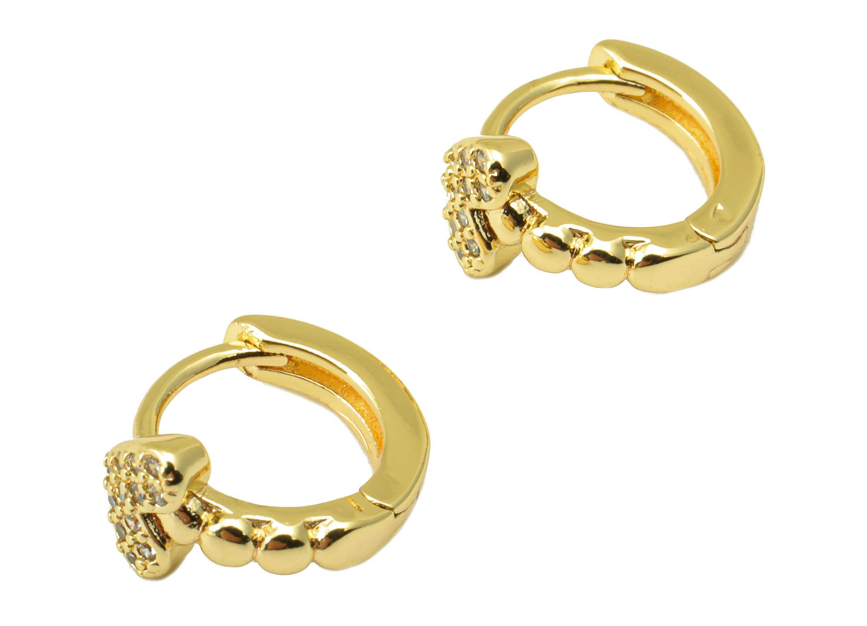 Brass Hoop Earring Clasp - Brass Heart Clasp -Mini Ring Cubic Zirconia Clasp -Heart  Huggie Clasp-18K Real Gold Plated-12x11x2.28mm -RGP6525 - DOMEDBAZAAR