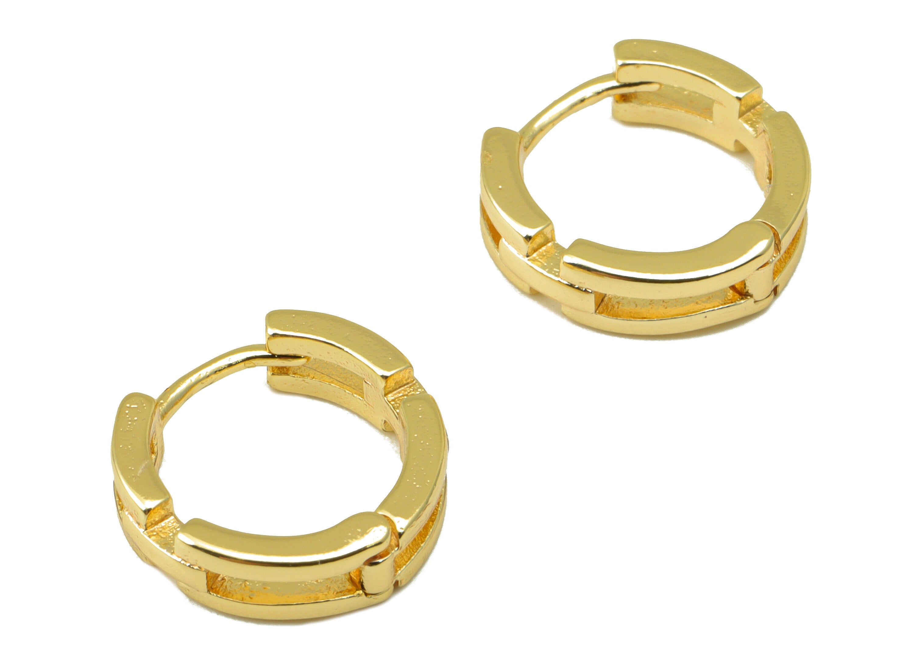 Brass Hoop Earring Clasp - Brass Round Hoop Clasp -Circle Hollow Huggie Hoop Clasp -18K Real Gold Plated - 13.31x13.34x1.63mm - RGP6529 - DOMEDBAZAAR