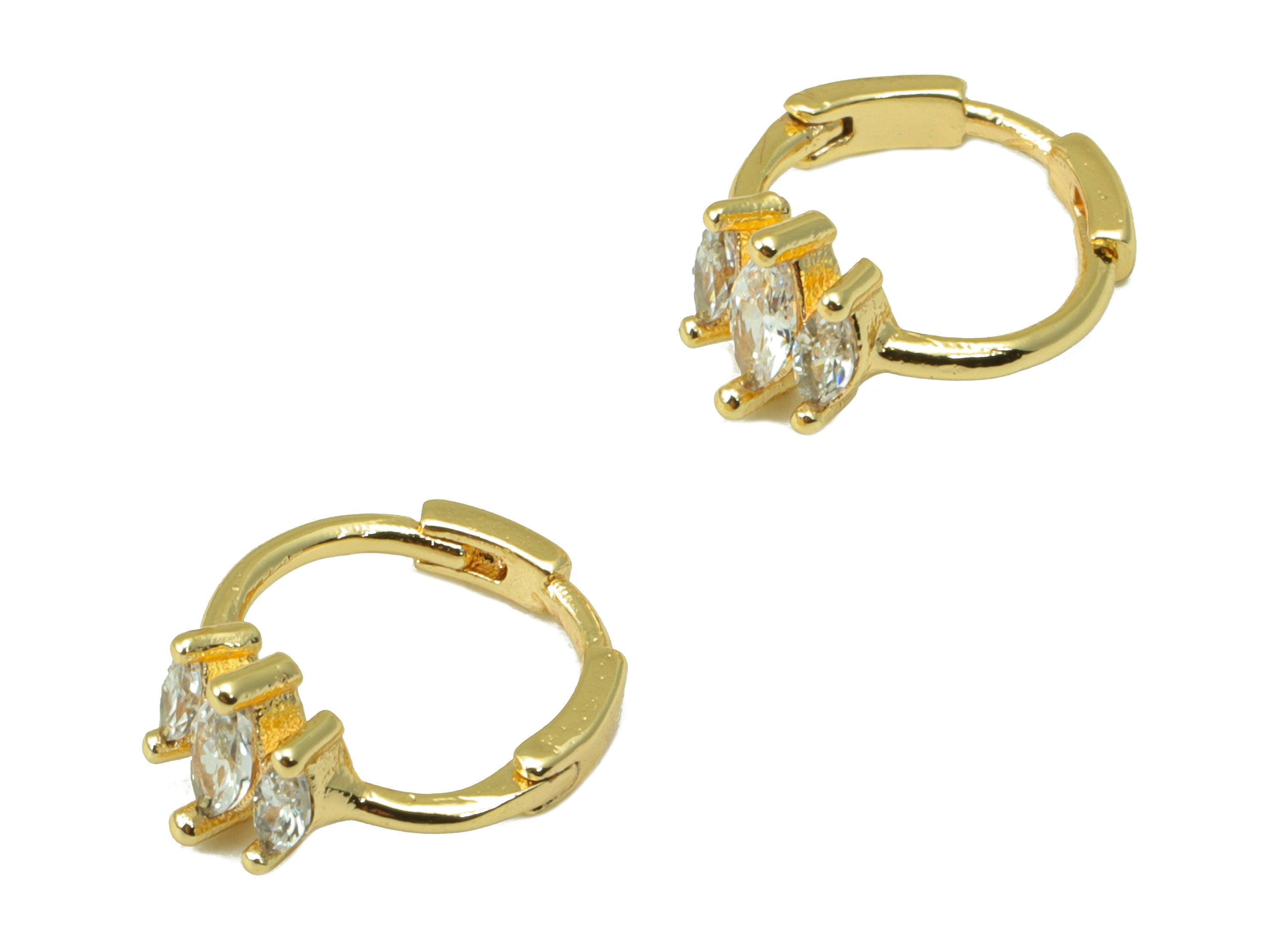 Brass Hoop Earring Clasp - Brass Marquise Clasp -Mini Ring Cubic Zirconia Huggie Clasp -18K Real Gold Plated- 10.4x 9.8x 2mm -RGP6552 - DOMEDBAZAAR