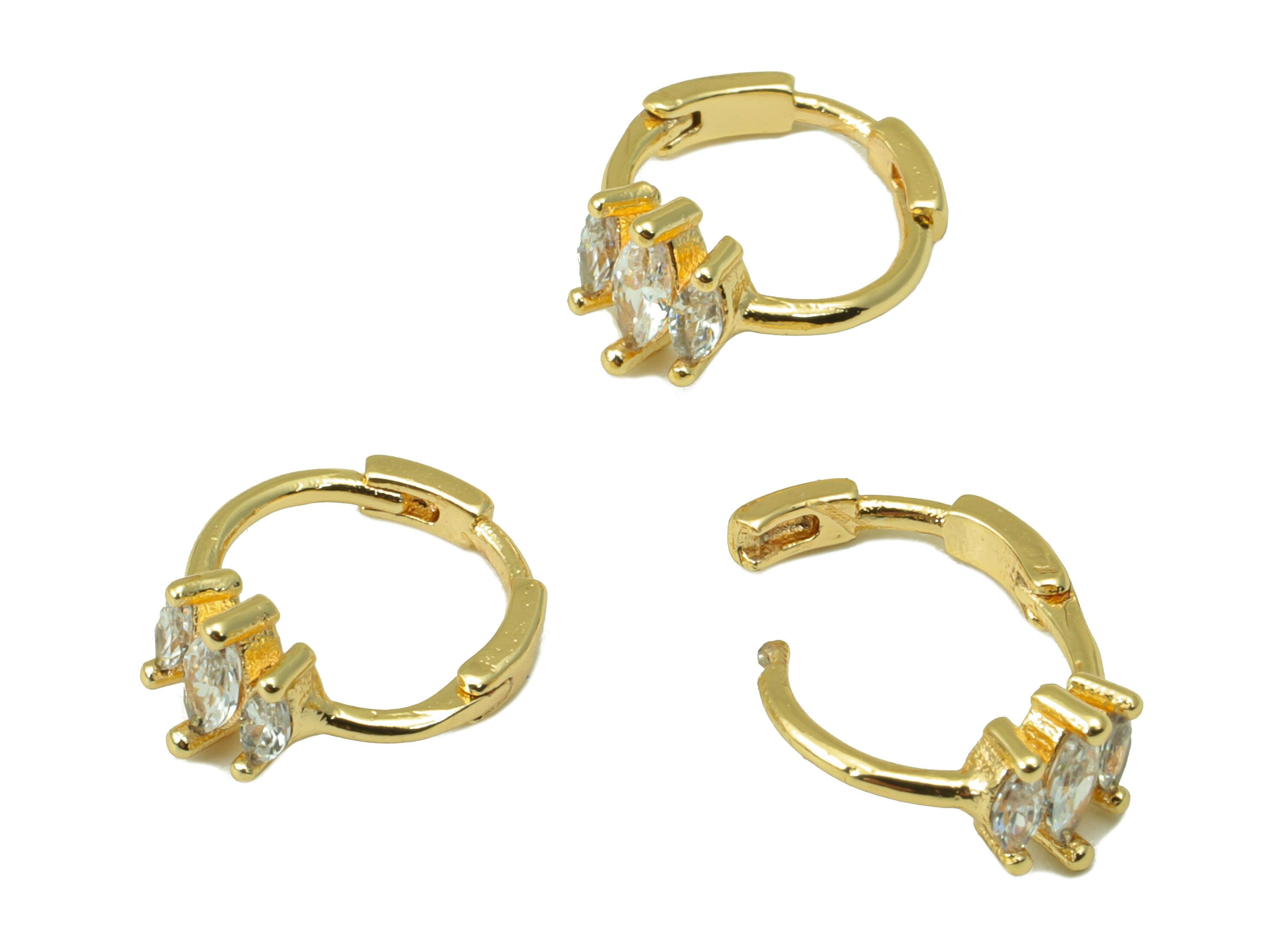 Brass Hoop Earring Clasp - Brass Marquise Clasp -Mini Ring Cubic Zirconia Huggie Clasp -18K Real Gold Plated- 10.4x 9.8x 2mm -RGP6552 - DOMEDBAZAAR