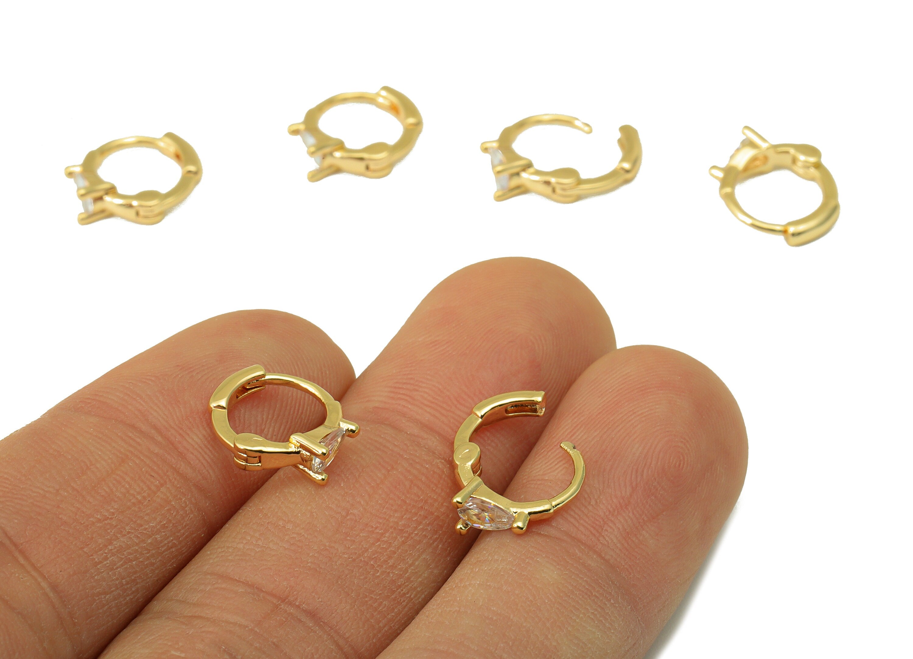 Brass Hoop Earring Clasp - Drop Earring Clasp - Cubic Zirconia Ring Huggie Clasp -Teardrop Clasp -18K Real Gold Plated- 13x11x2mm -RGP6549 - DOMEDBAZAAR