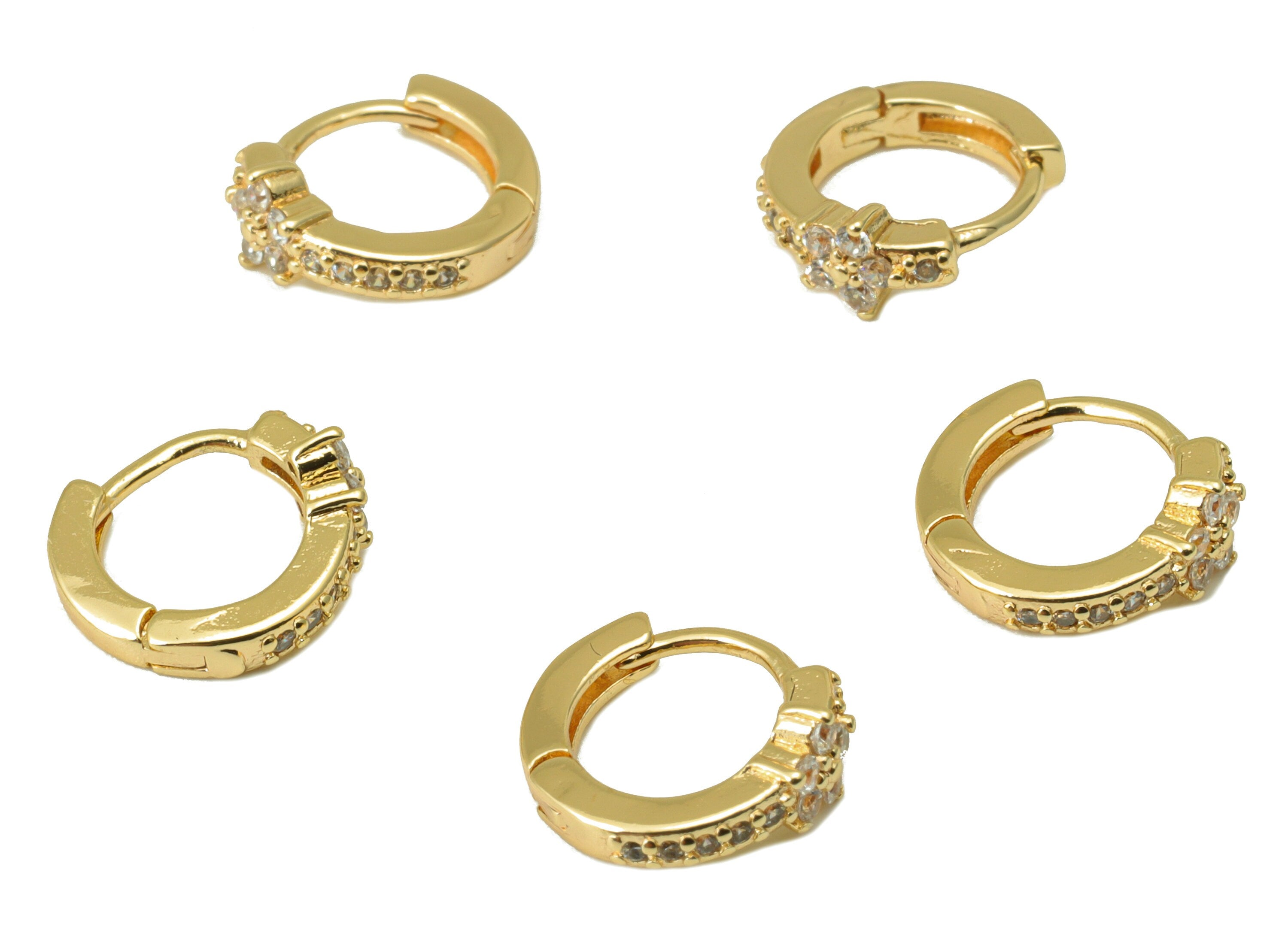 Brass Hoop Earring Clasp - Flower Earring Clasp - Cubic Zirconia Ring Huggie Clasp -Daisy Clasp -18K Real Gold Plated- 10.65x9x2mm -RGP6546 - DOMEDBAZAAR