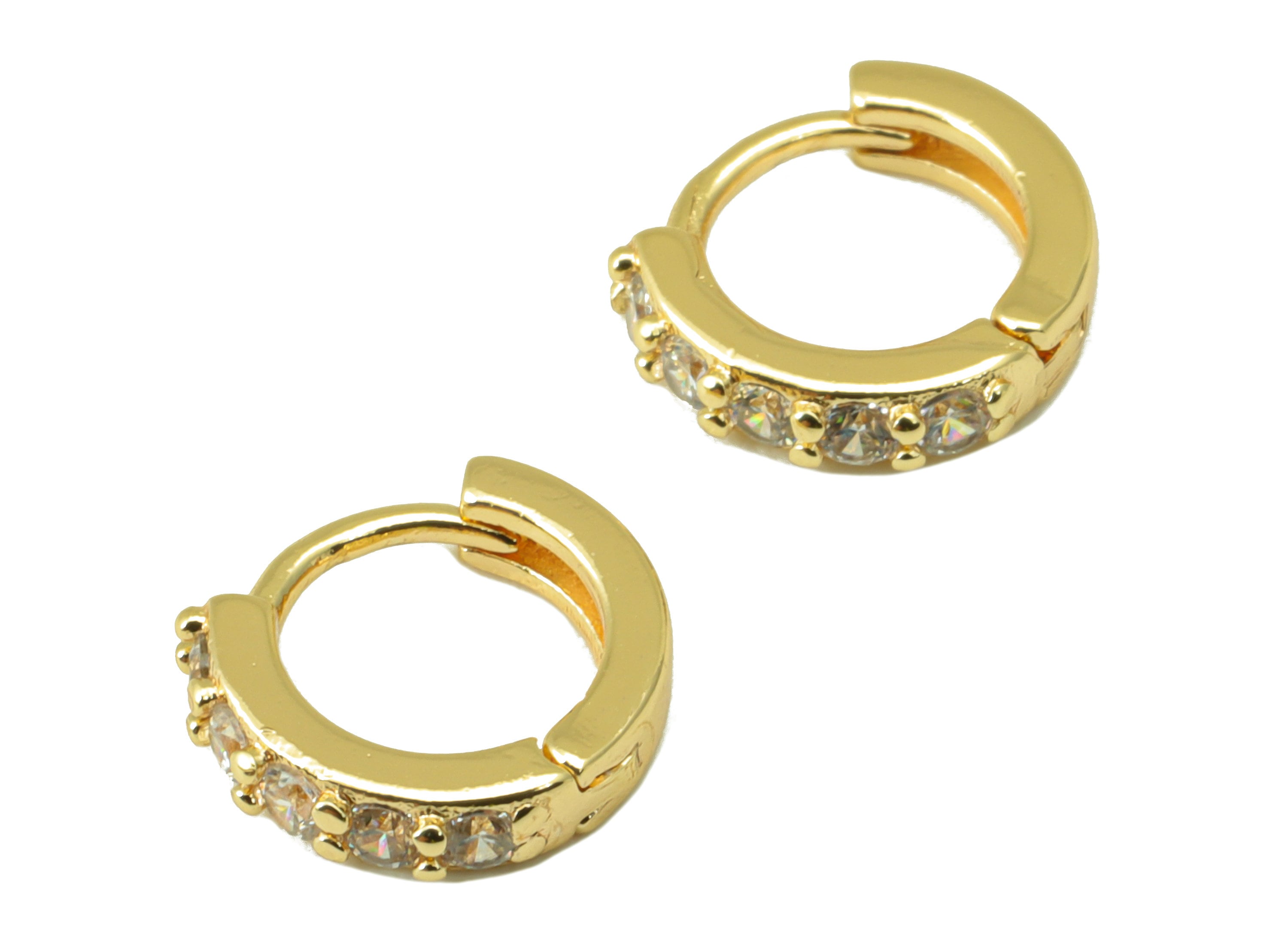 Brass Hoop Earring Clasp - Semi Earring Clasp -Mini Ring Cubic Zirconia Huggie Clasp -Hoop Clasp -18K Real Gold Plated- 9x8x1.65mm -RGP6567 - DOMEDBAZAAR