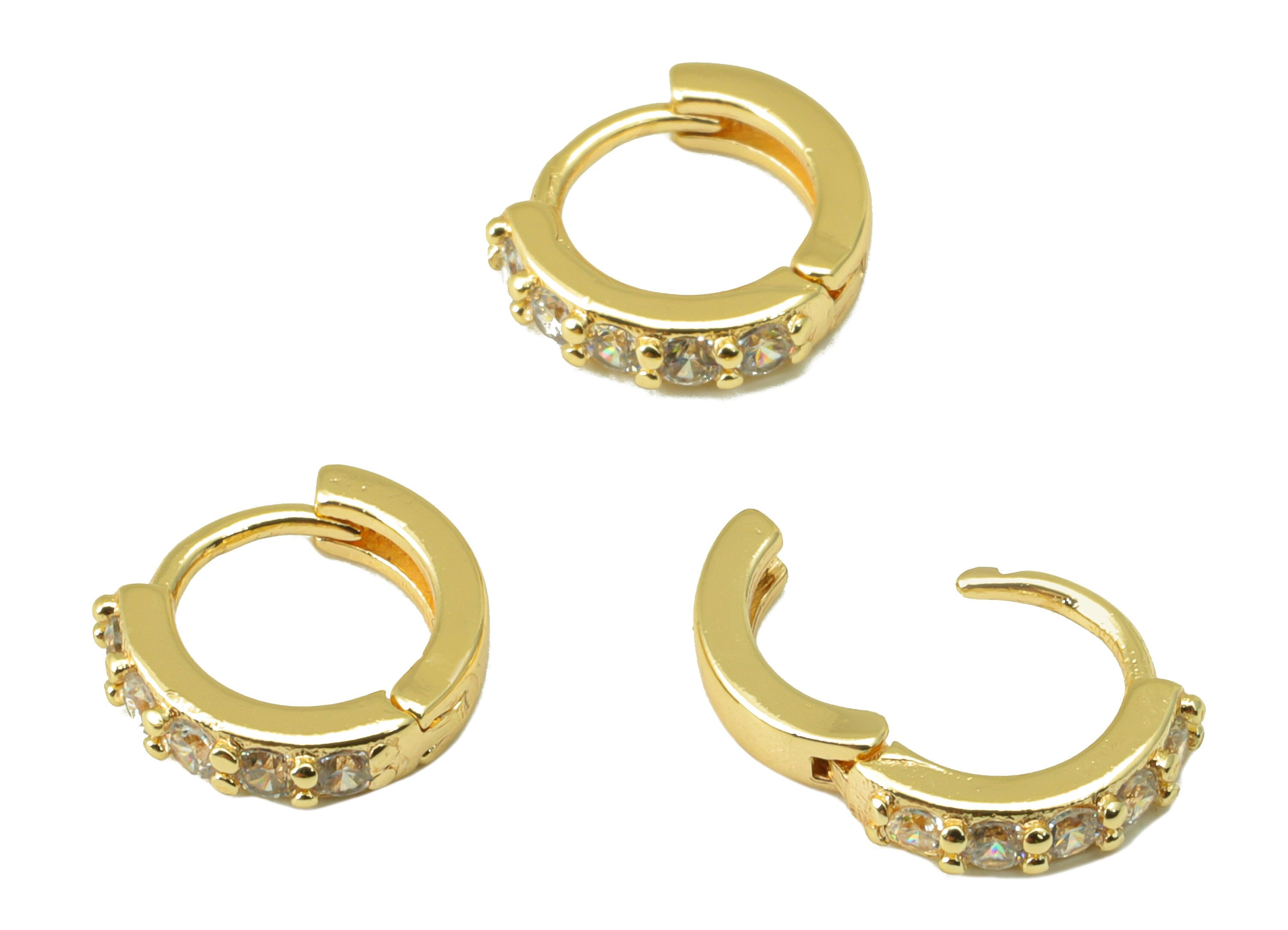 Brass Hoop Earring Clasp - Semi Earring Clasp -Mini Ring Cubic Zirconia Huggie Clasp -Hoop Clasp -18K Real Gold Plated- 9x8x1.65mm -RGP6567 - DOMEDBAZAAR