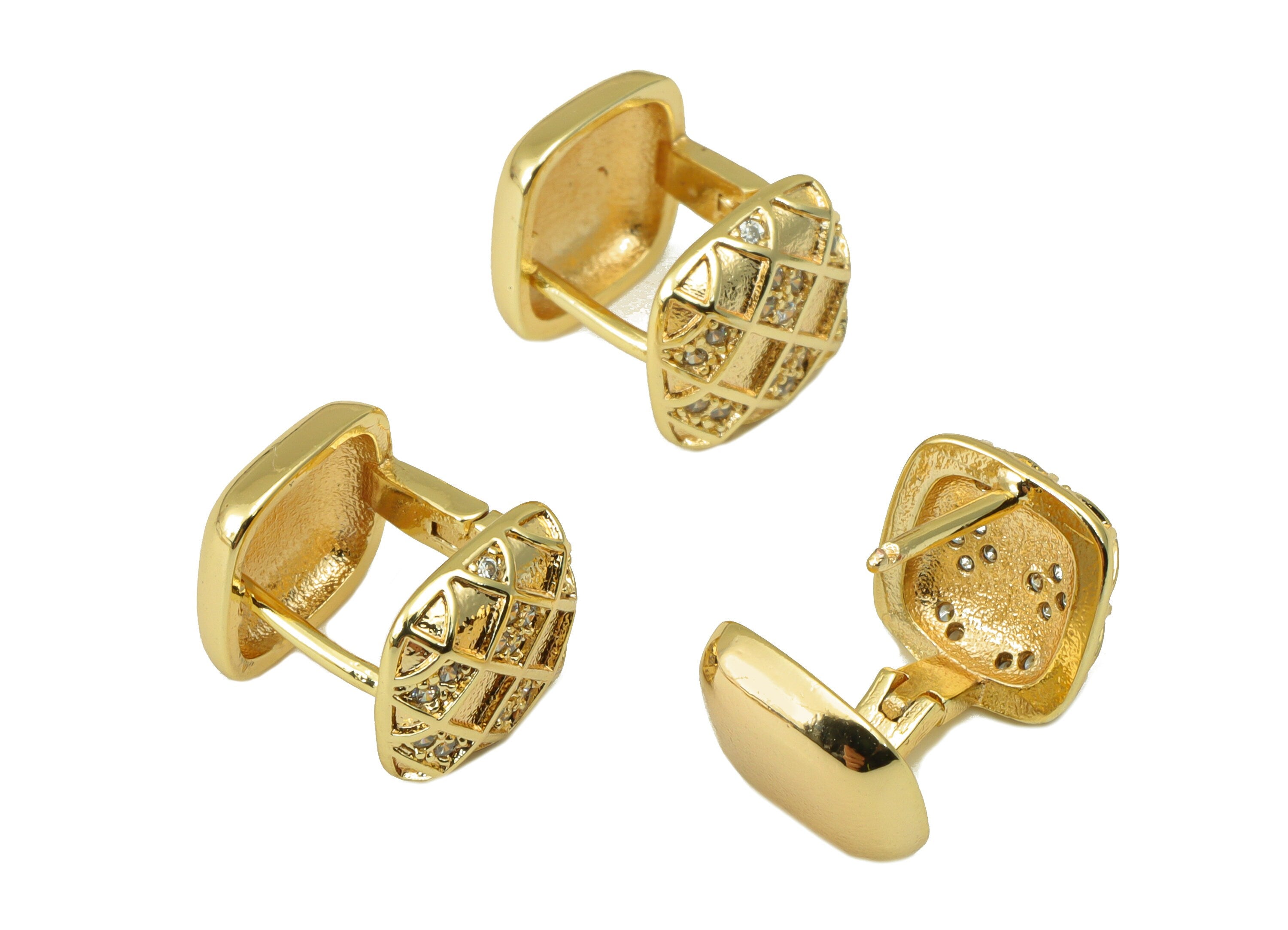 Brass Hoop Earring Clasp - Square Hoop Clasp - Cubic Zircon Huggie Hoop Clasp -CZ Huge Ring-18K Real Gold Plated - 12.66x9.9x2.2mm - RGP6564 - DOMEDBAZAAR