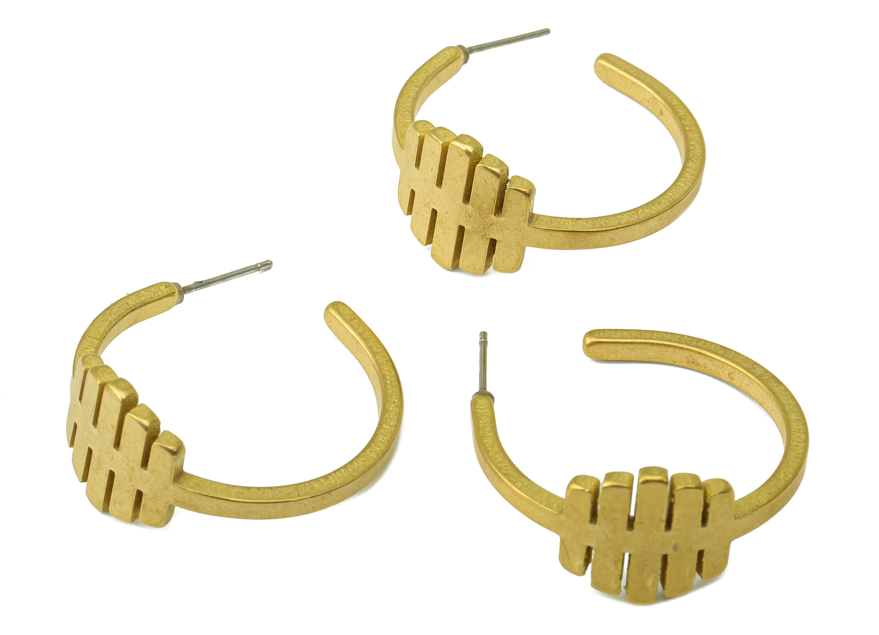 Brass Geometry Earrings Stud - Raw Brass C Hoop Earring Post - Irregular Stud Earring - Pan Flute Hoop Earring -29x32.54x1.93mm - PP8422 - DOMEDBAZAAR