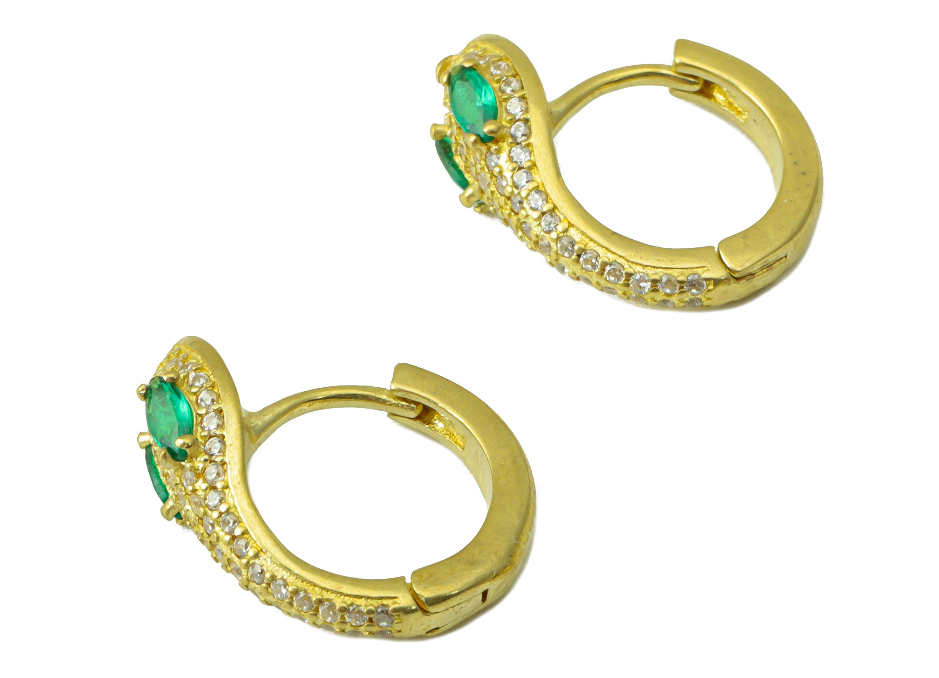 Brass Snake Pattern Clasp - Raw Brass Green CZ Eye Snake Earring Clasp - Cubic Zircon Huggie  Hoop -Jewelry Supplies - 15x16x2.44mm - PP8414 - DOMEDBAZAAR