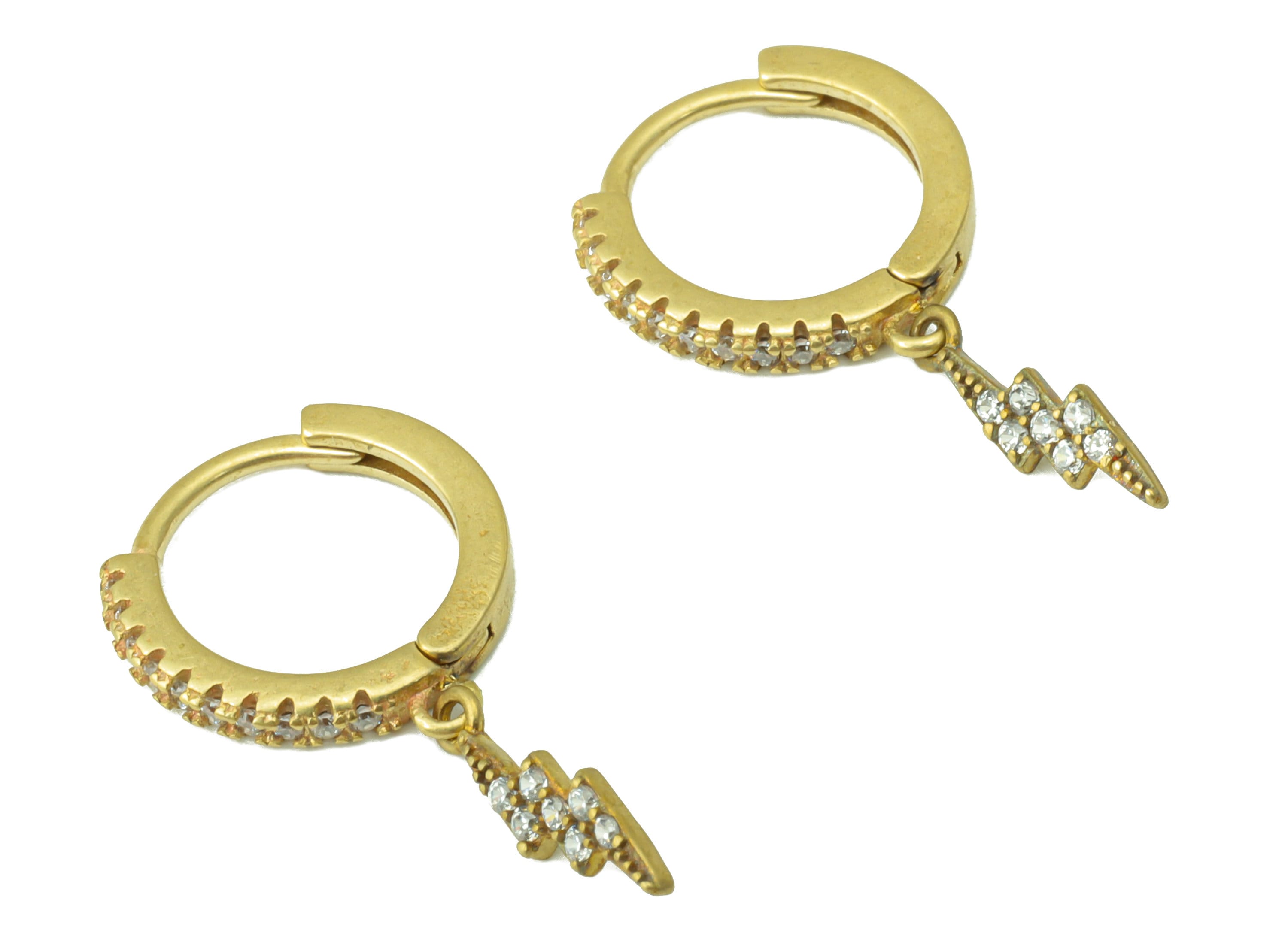 Brass Lighting Flash Hoop Clasp - Raw Brass Huggie Hoop Clasp - Cubic Zircon Earring Clasp -Jewelry Supplies -23.1x12.72x1.84mm - PP8476 - DOMEDBAZAAR