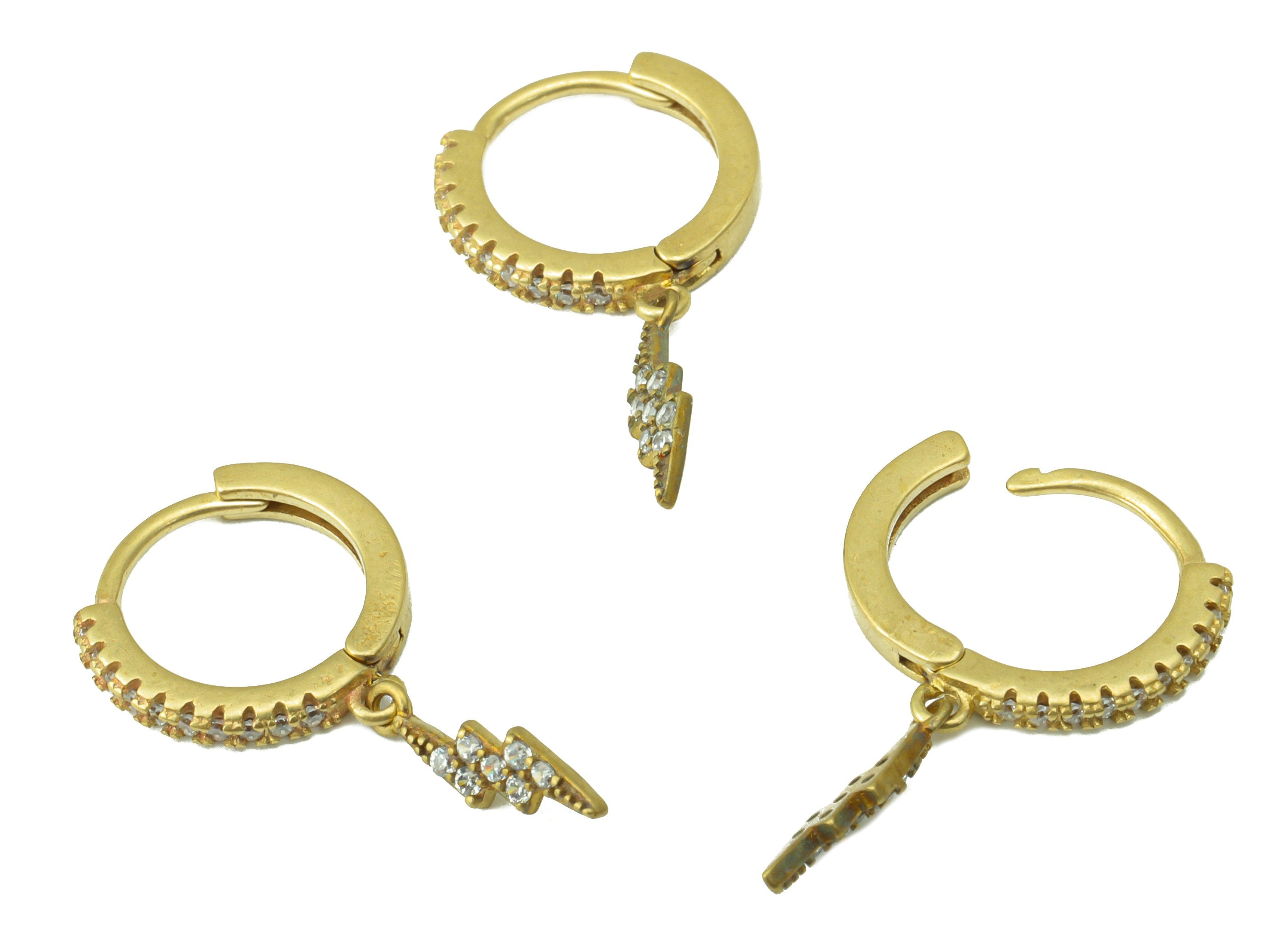 Brass Lighting Flash Hoop Clasp - Raw Brass Huggie Hoop Clasp - Cubic Zircon Earring Clasp -Jewelry Supplies -23.1x12.72x1.84mm - PP8476 - DOMEDBAZAAR