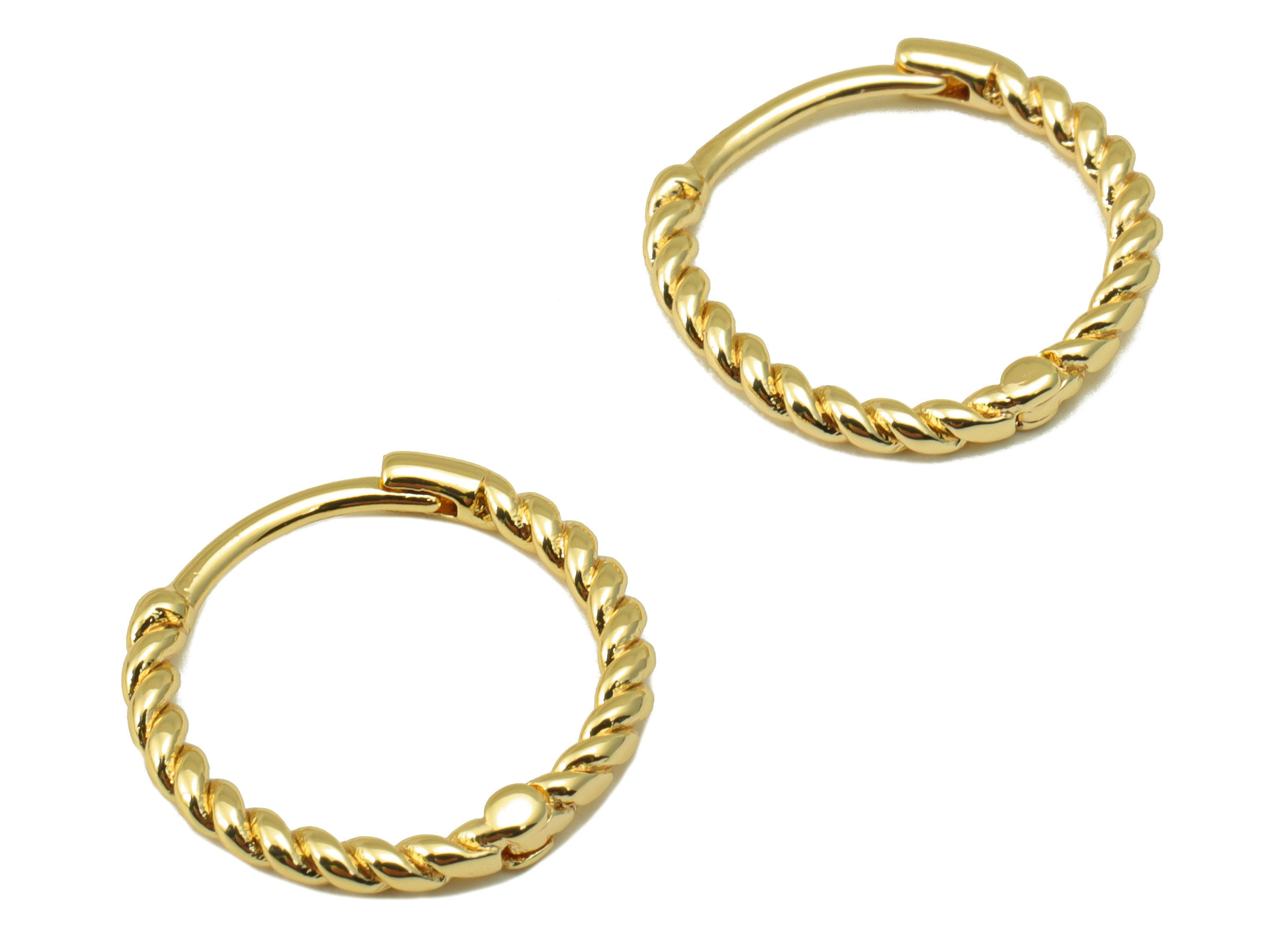 Brass Twisted Hoop Earring Clasp - Brass Twist Chain Round Hoop Clasp - Huggie Clasp -Ring Clasp - 18K Real Gold Plated -15x14x1mm- RGP6555 - DOMEDBAZAAR