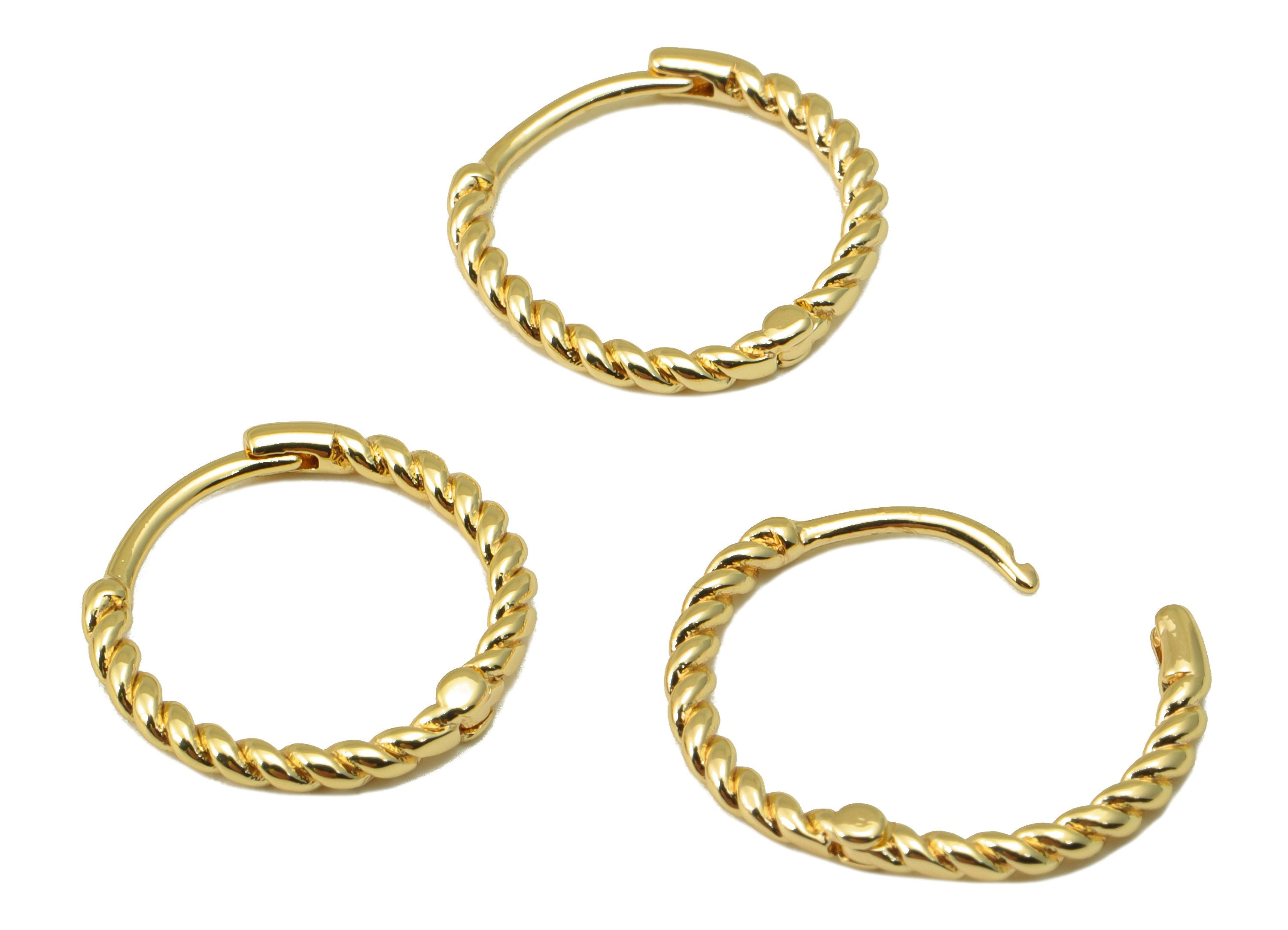Brass Twisted Hoop Earring Clasp - Brass Twist Chain Round Hoop Clasp - Huggie Clasp -Ring Clasp - 18K Real Gold Plated -15x14x1mm- RGP6555 - DOMEDBAZAAR