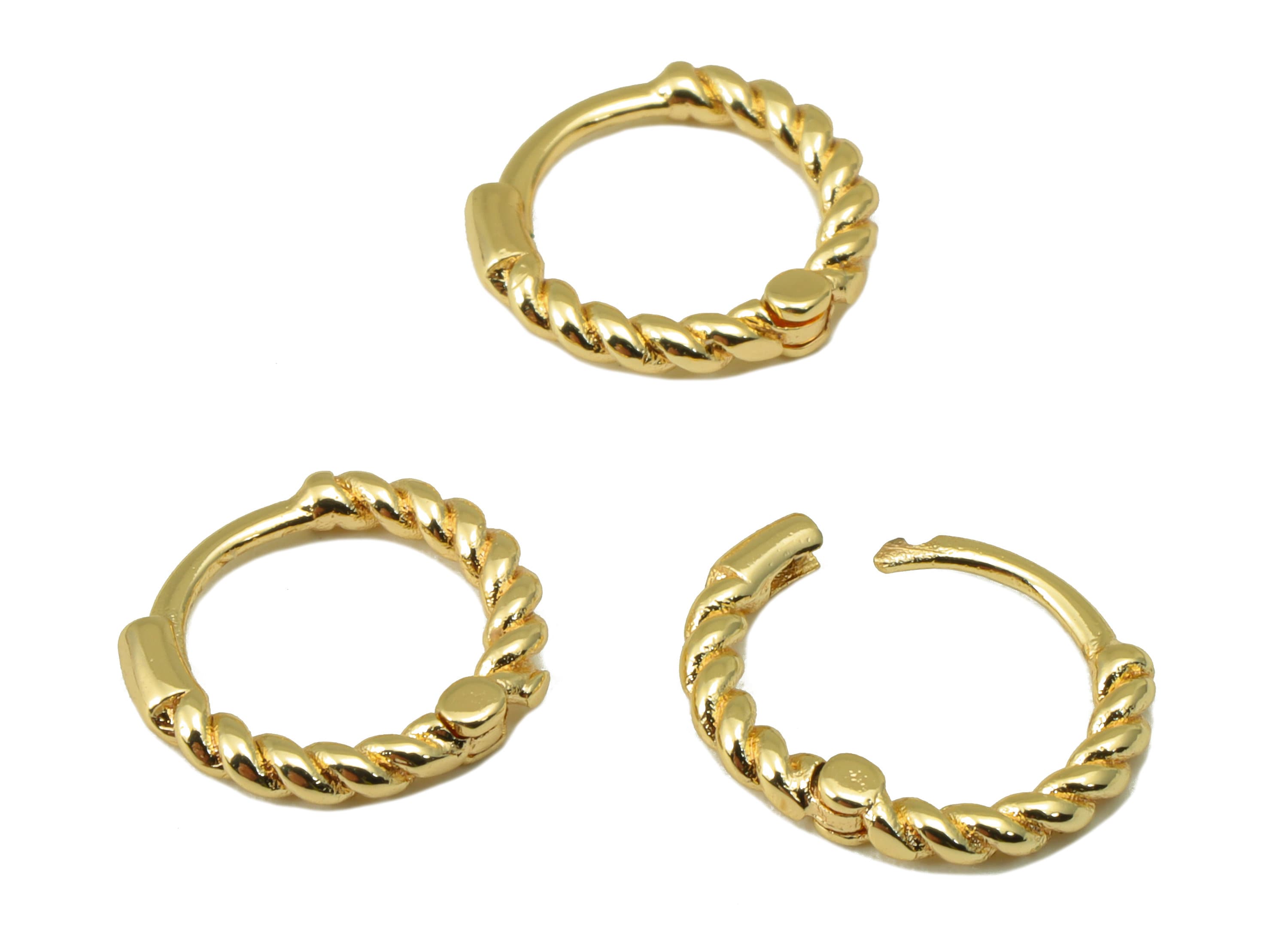 Brass Twisted Hoop Earring Clasp - Brass Twist Chain Round Hoop Clasp - Huggie Clasp -Ring Clasp - 18K Real Gold Plated -11x10x1mm- RGP6531 - DOMEDBAZAAR