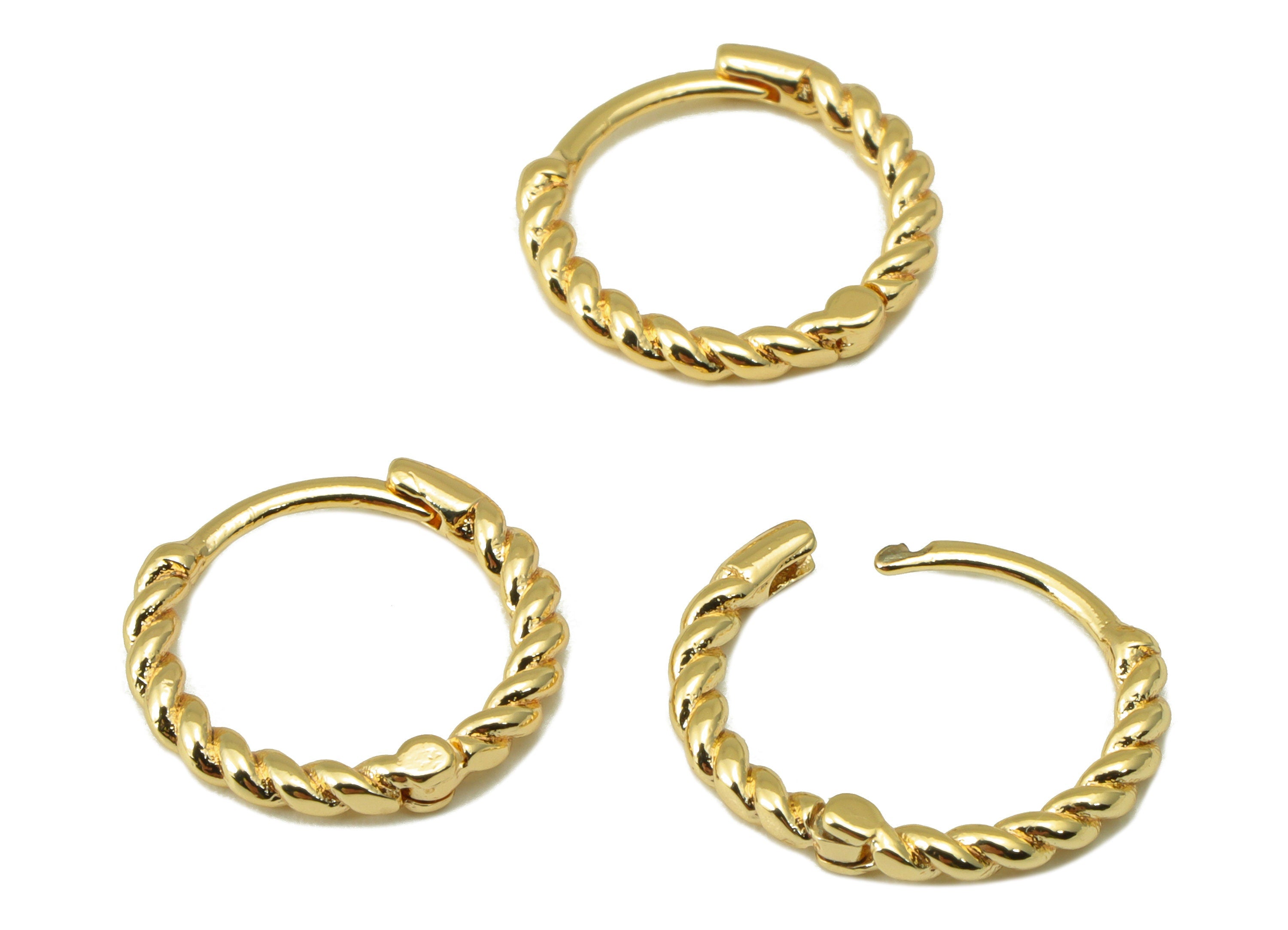 Brass Twisted Hoop Earring Clasp - Brass Twist Chain Round Hoop Clasp - Huggie Clasp -Ring Clasp - 18K Real Gold Plated -13x12x1mm- RGP6530 - DOMEDBAZAAR
