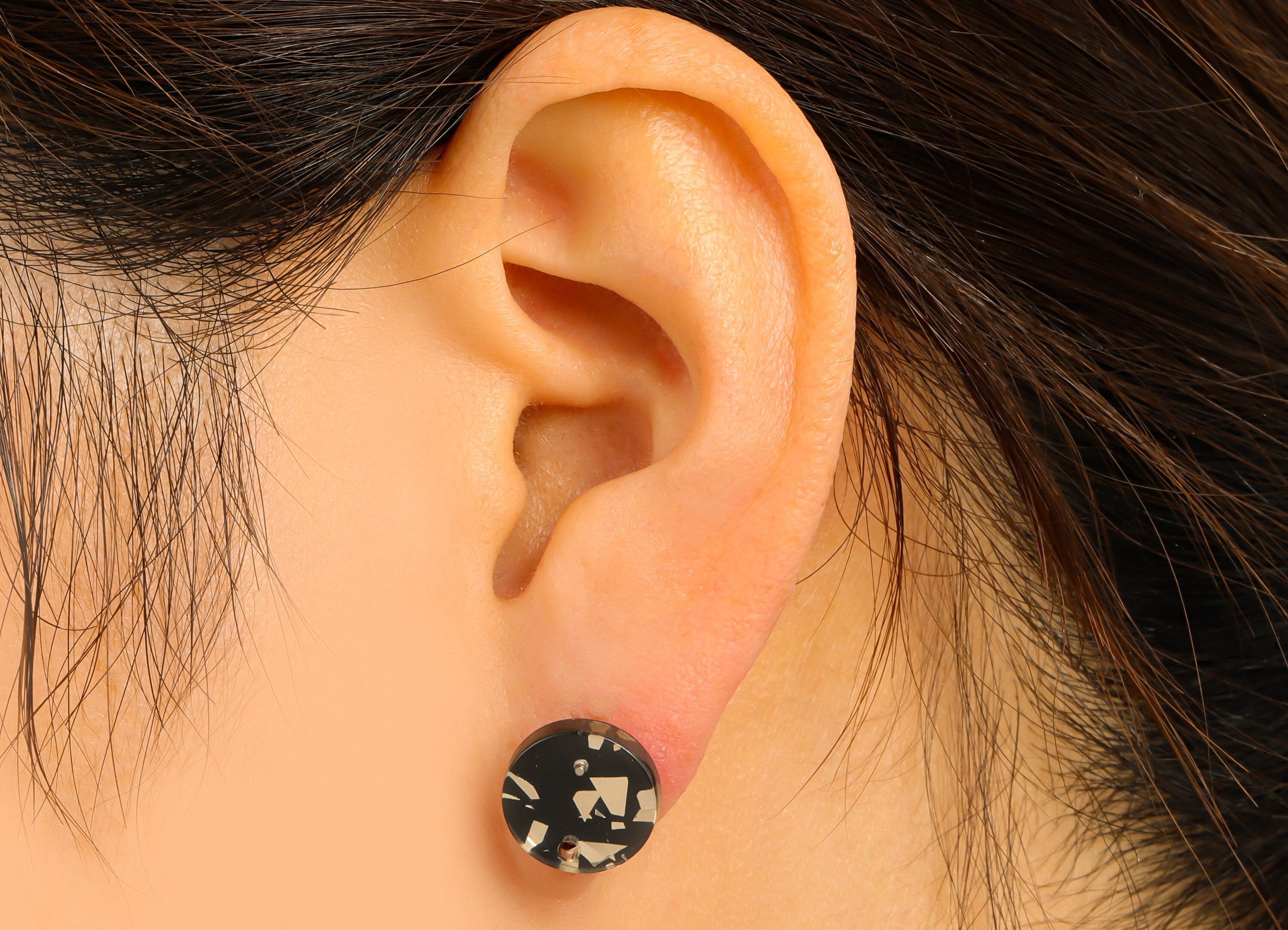 Acrylic Mini Round Earring Stud - Acrylic Circle Earring Post -Gold Foil Acrylic - Stainless Steel - Color Code: A895 -11x11x2mm-AC1139-A895 - DOMEDBAZAAR