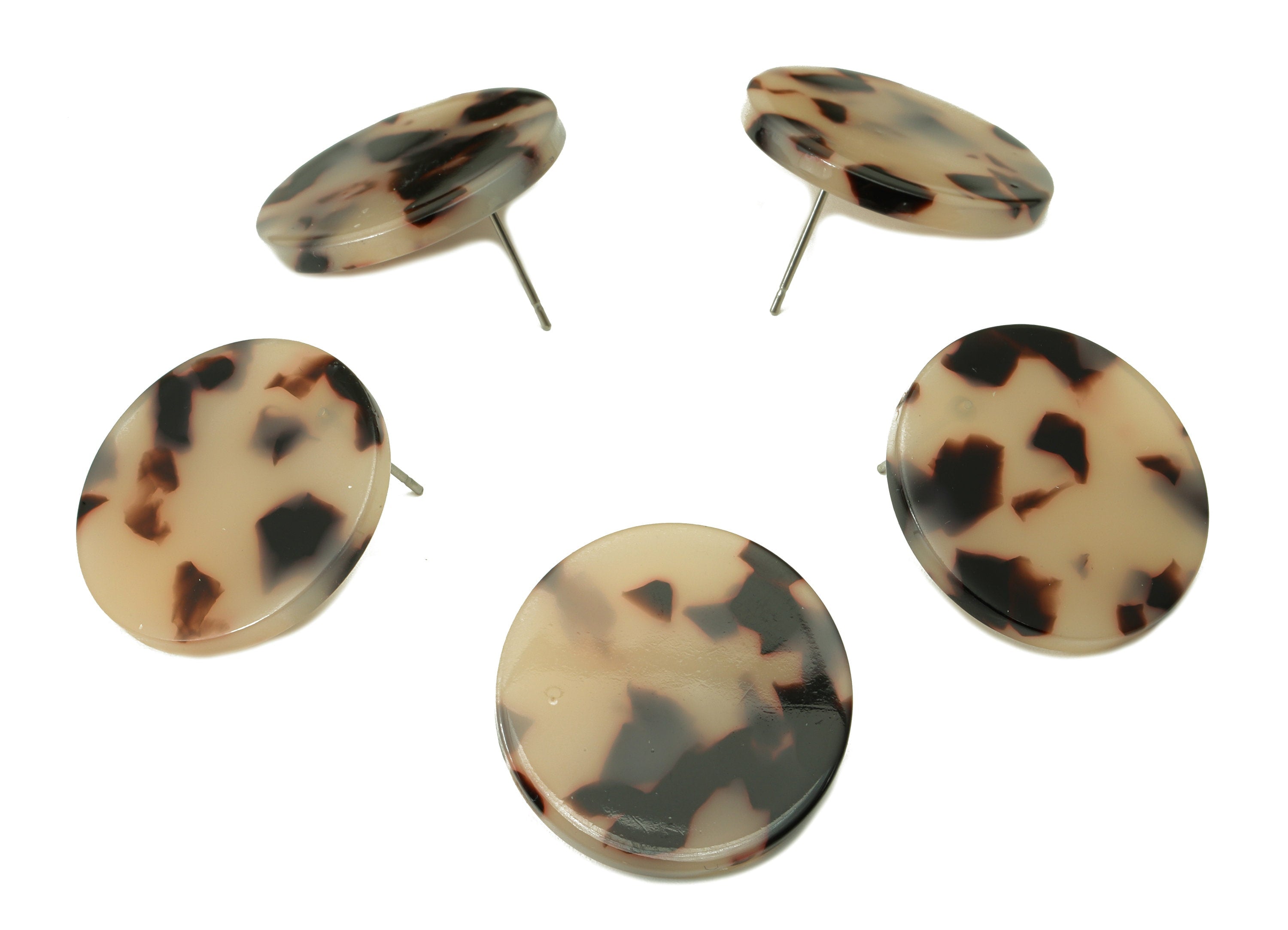 Acetate Round Earring Stud - Circle Earring Post - Earring Post - Blonde Tortoise Shell - Color Code: A07- 24.77x24.77x2.54mm - AC1813-A07 - DOMEDBAZAAR