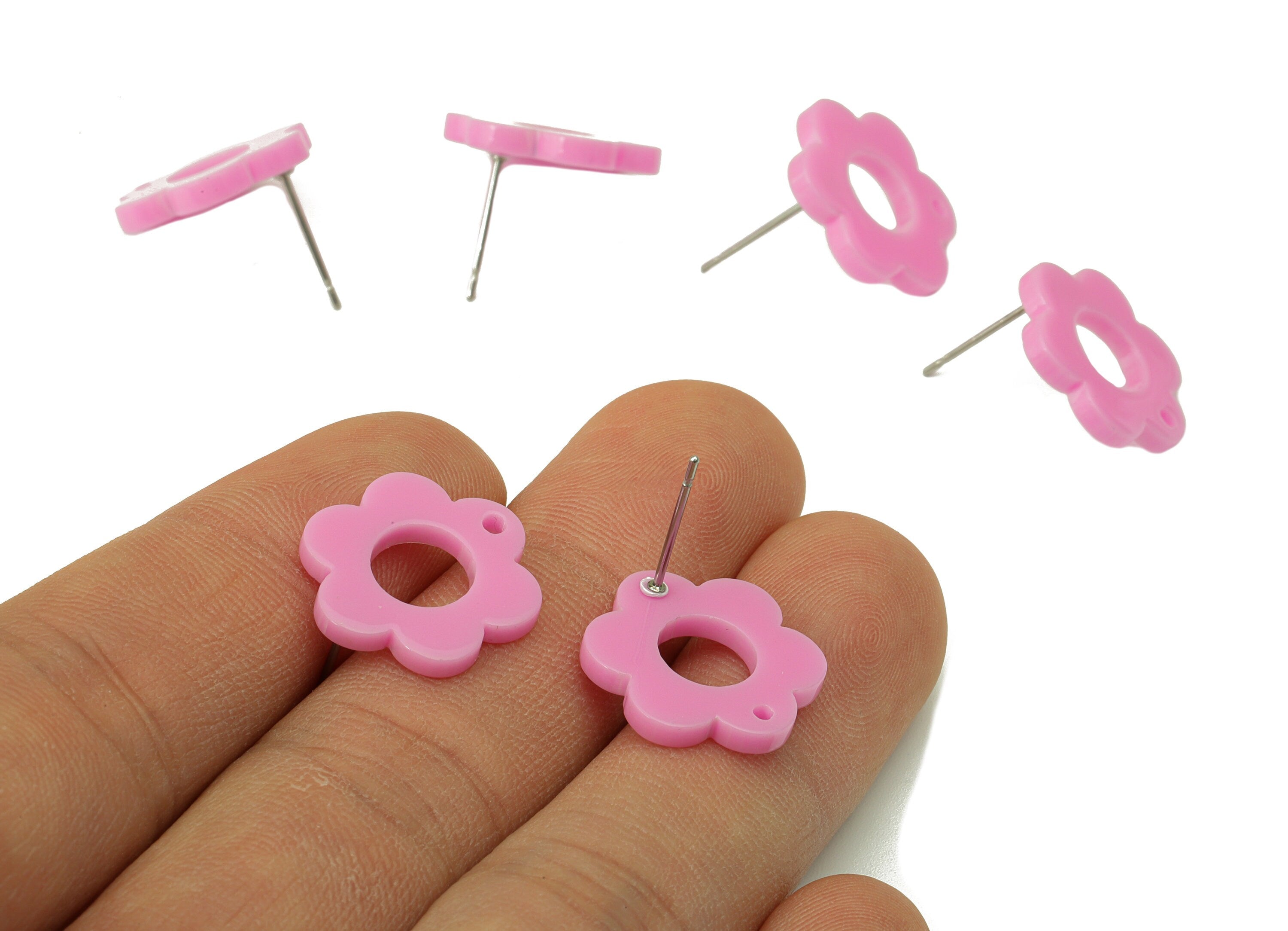 Acrylic Flower Earring Stud - Matte Pink Earring Post - Pink Flower Earring Post -Flower Ring - Color Code: A891 -17x12x2mm- AC2428-A891 - DOMEDBAZAAR