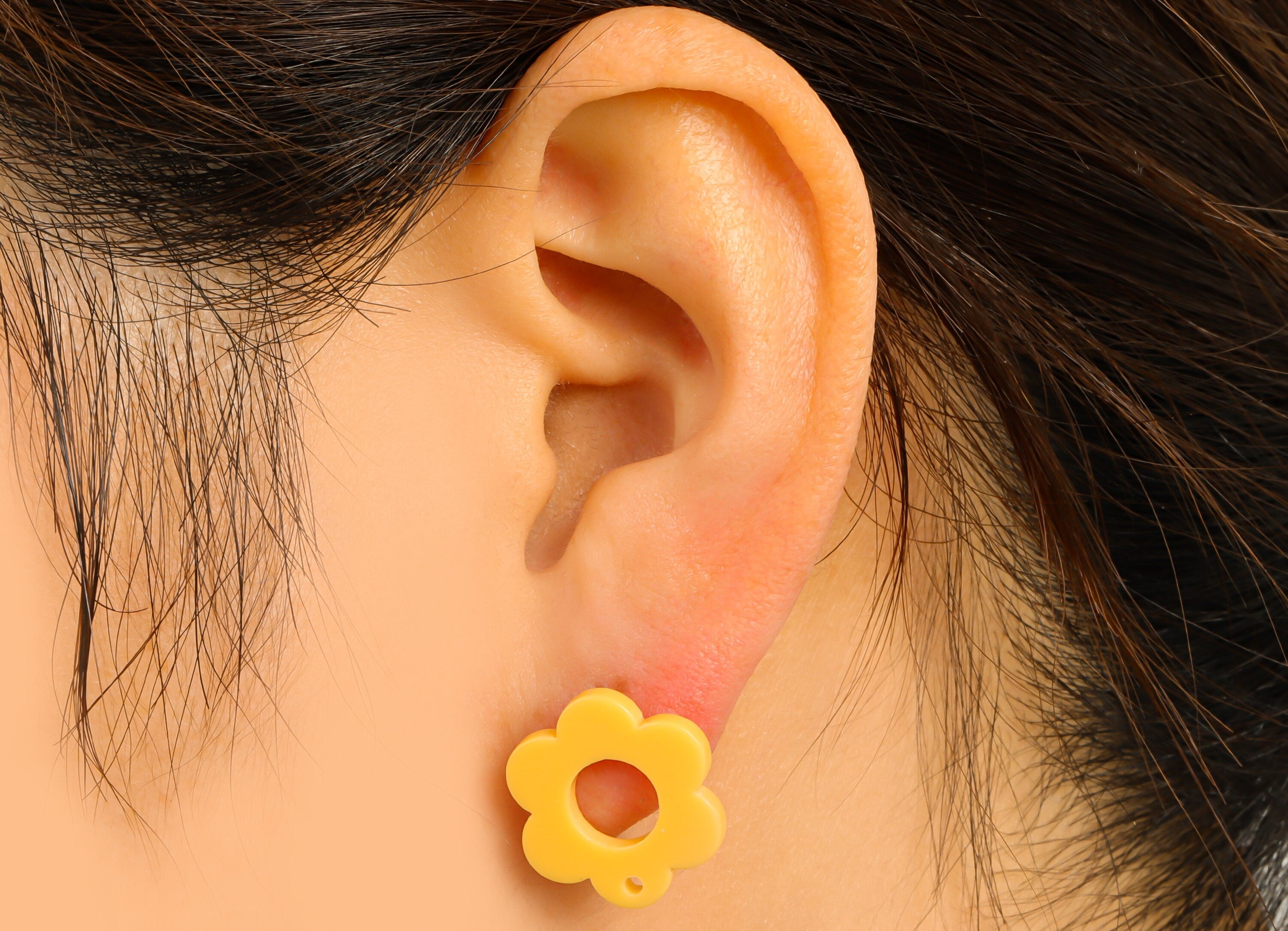 Acrylic Flower Earring Stud - Matte Yellow Earring Post - Yellow Flower Earring Post - Flower Ring - Color Code: A892-17x12x2mm-AC2428-A892 - DOMEDBAZAAR