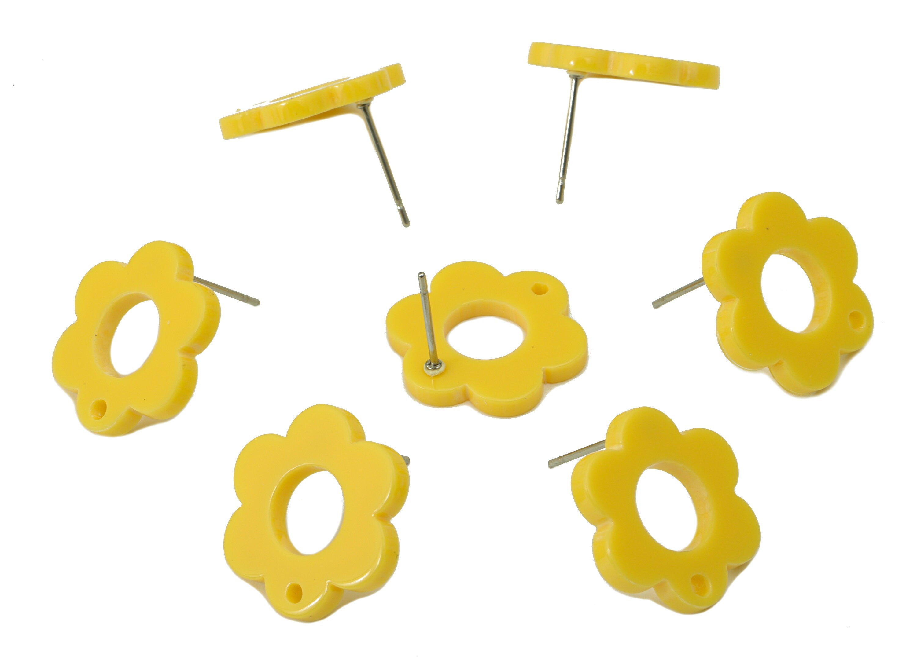 Acrylic Flower Earring Stud - Matte Yellow Earring Post - Yellow Flower Earring Post - Flower Ring - Color Code: A892-17x12x2mm-AC2428-A892 - DOMEDBAZAAR