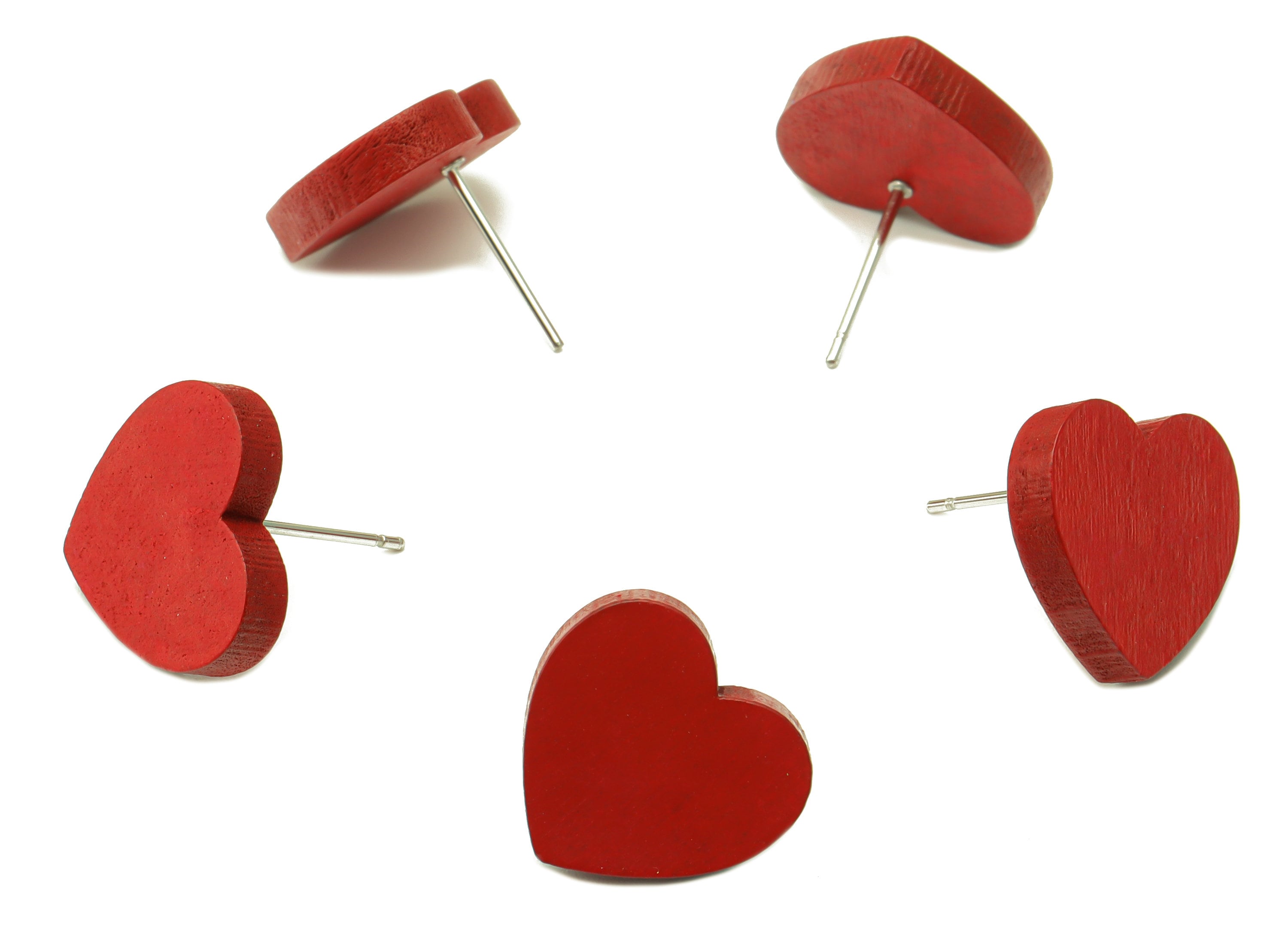 Redwood Natural Wood Earring Stud - Wood Heart Earring Post - Red heart Wood Earring Post - Stainless Steel Stud -14x15x3mm - BB1311 - DOMEDBAZAAR