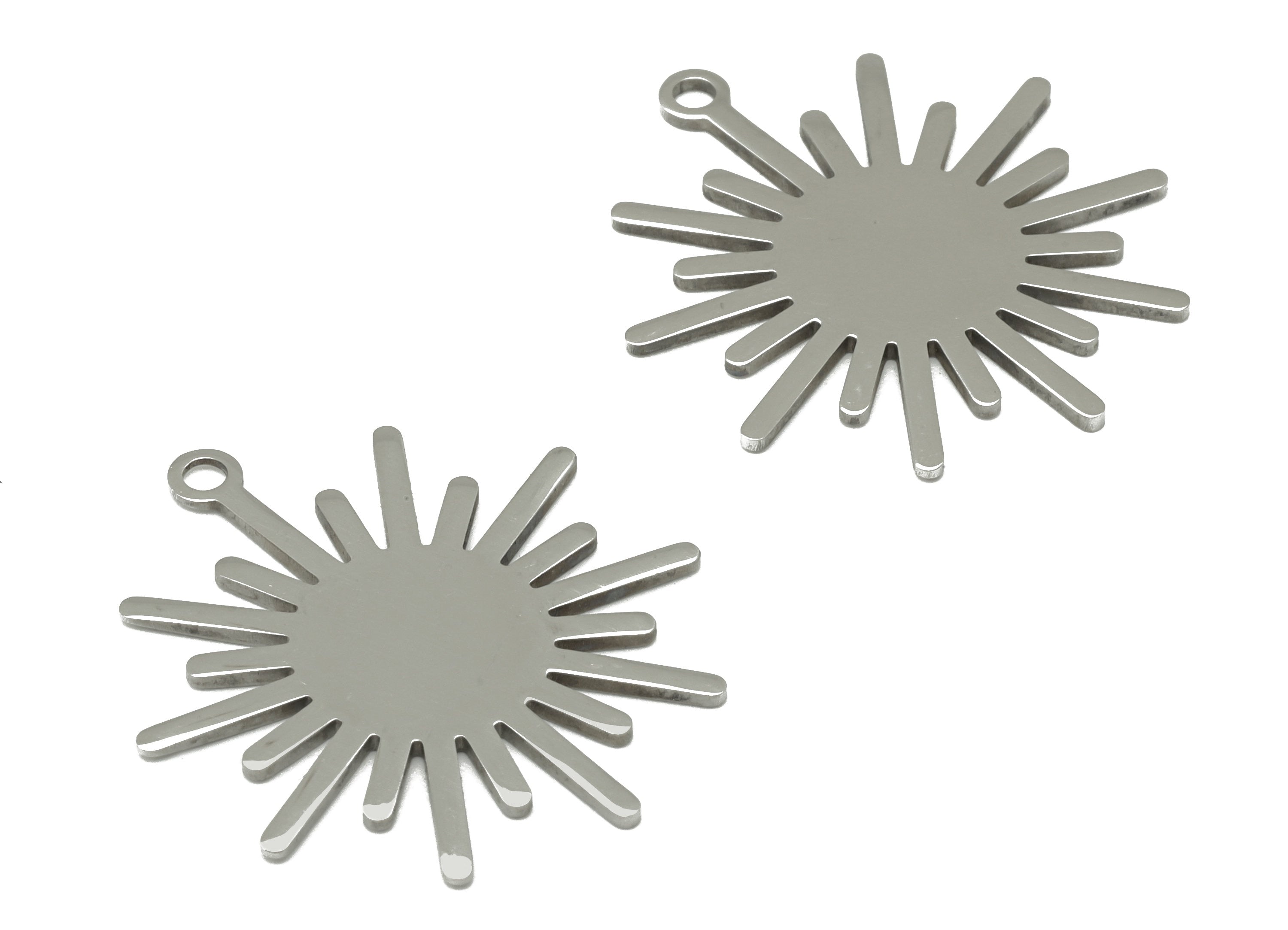 Stainless Steel Sun Earring Charm - Steel Sunshine Charm - 201 Stainless Steel -Steel Sunshine Pendant -29.94x23.6x0.98mm - SS1464 - DOMEDBAZAAR