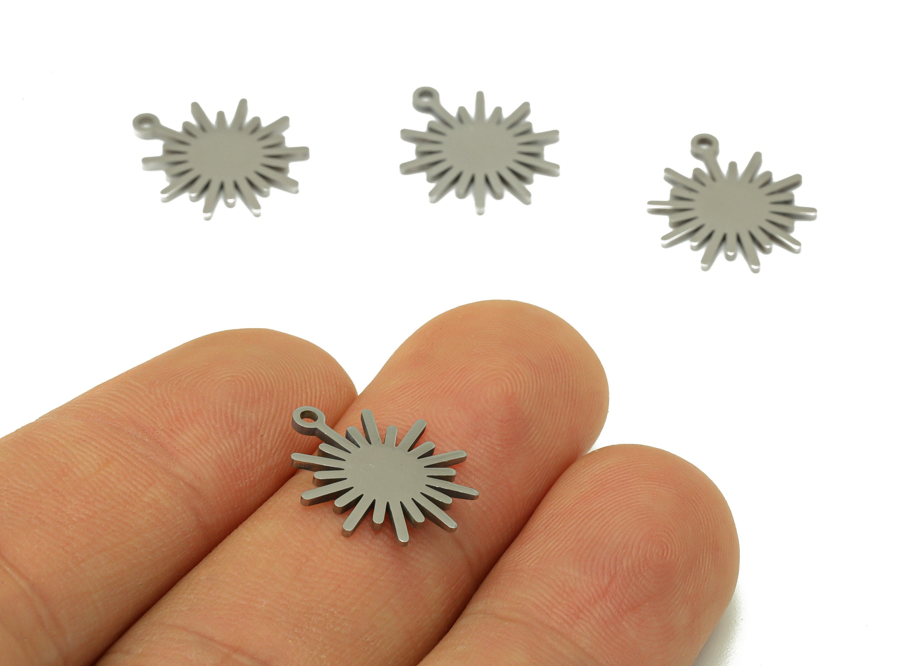 Stainless Steel Sun Earring Charm - Steel Sunshine Charm - 201 Stainless Steel -Steel Sunshine Pendant -16.14x 13.69x 0.96mm - SS1465 - DOMEDBAZAAR